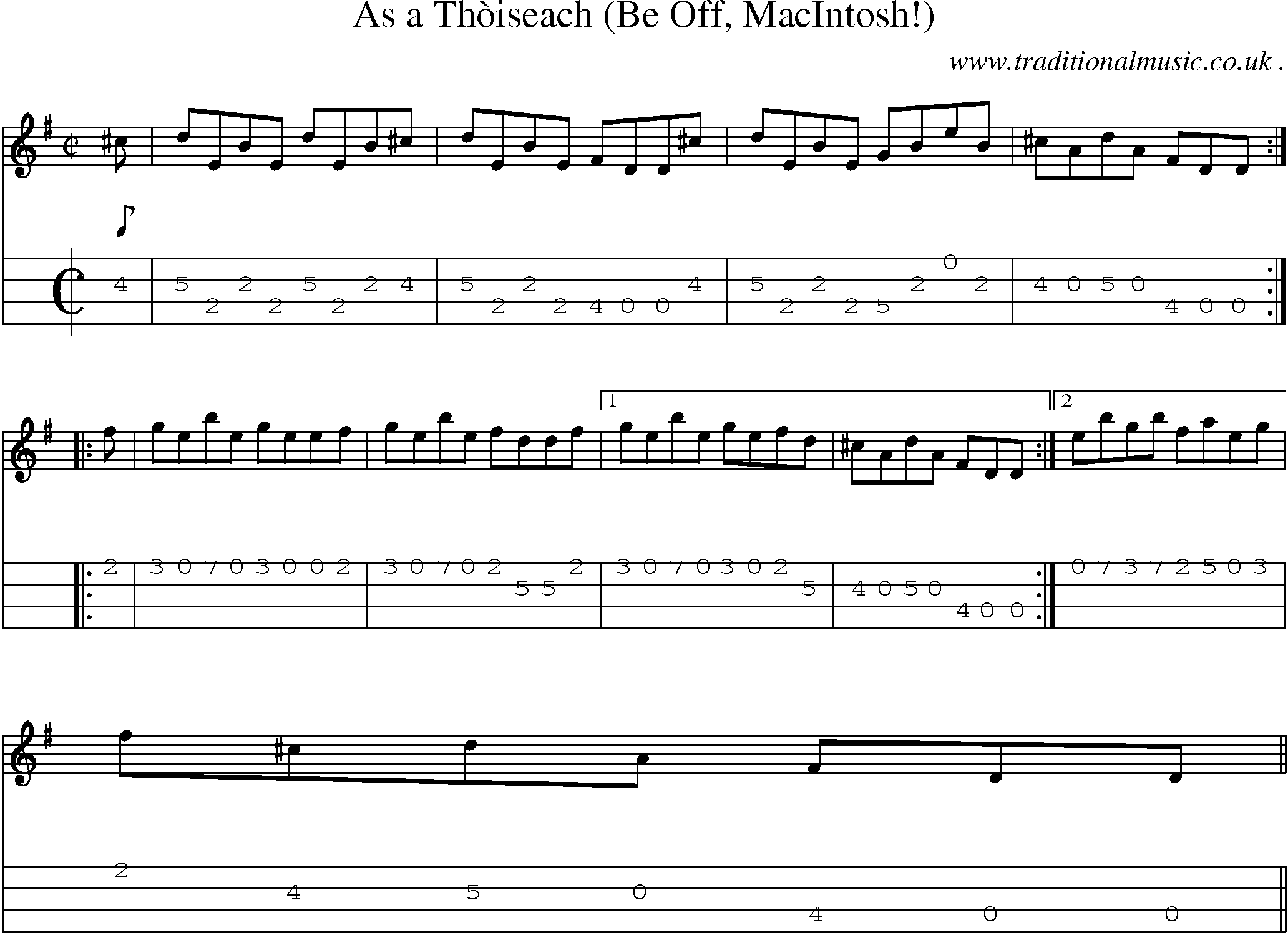 Sheet-music  score, Chords and Mandolin Tabs for As A Thoiseach Be Off Macintosh!