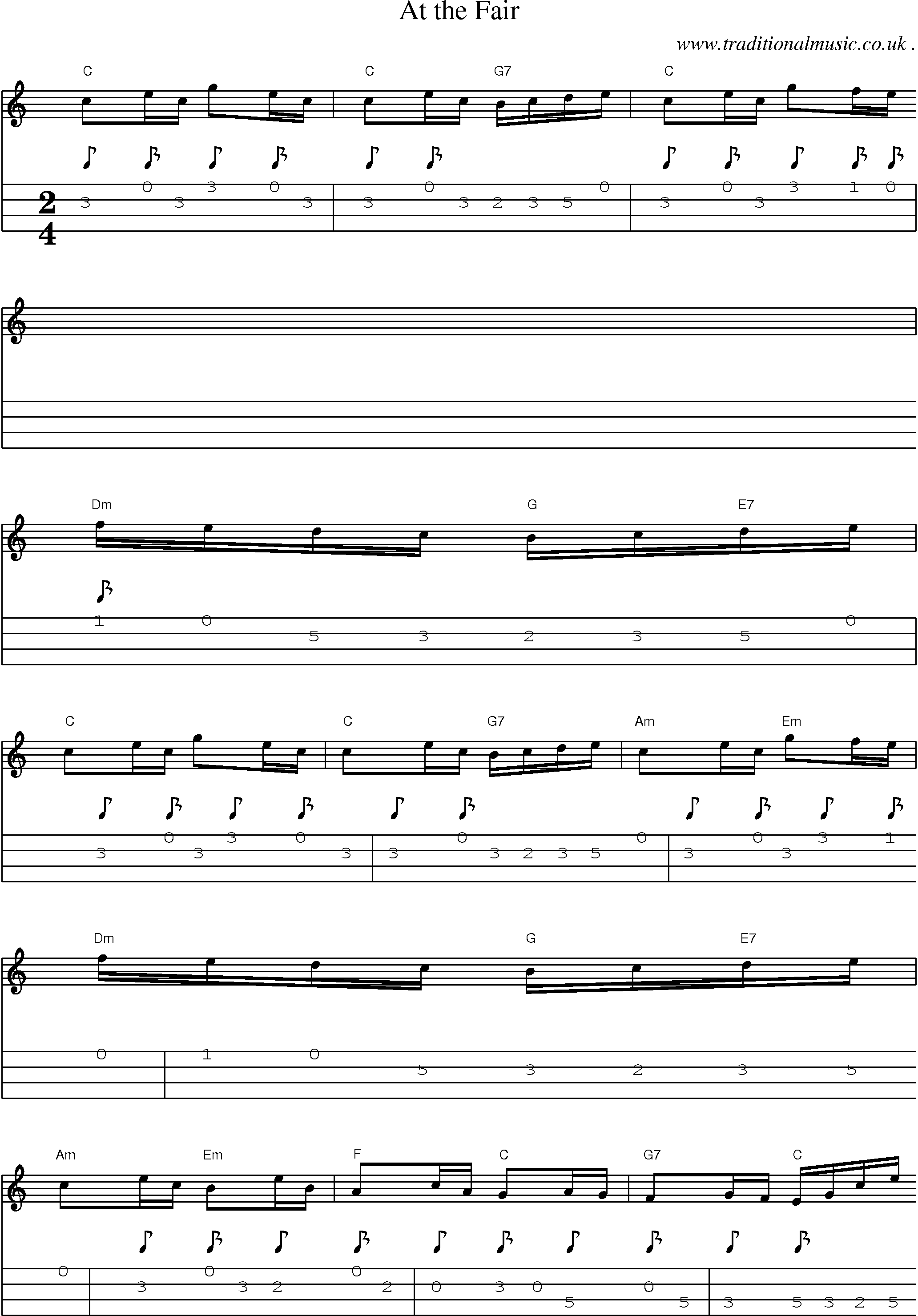 Sheet-music  score, Chords and Mandolin Tabs for At The Fair
