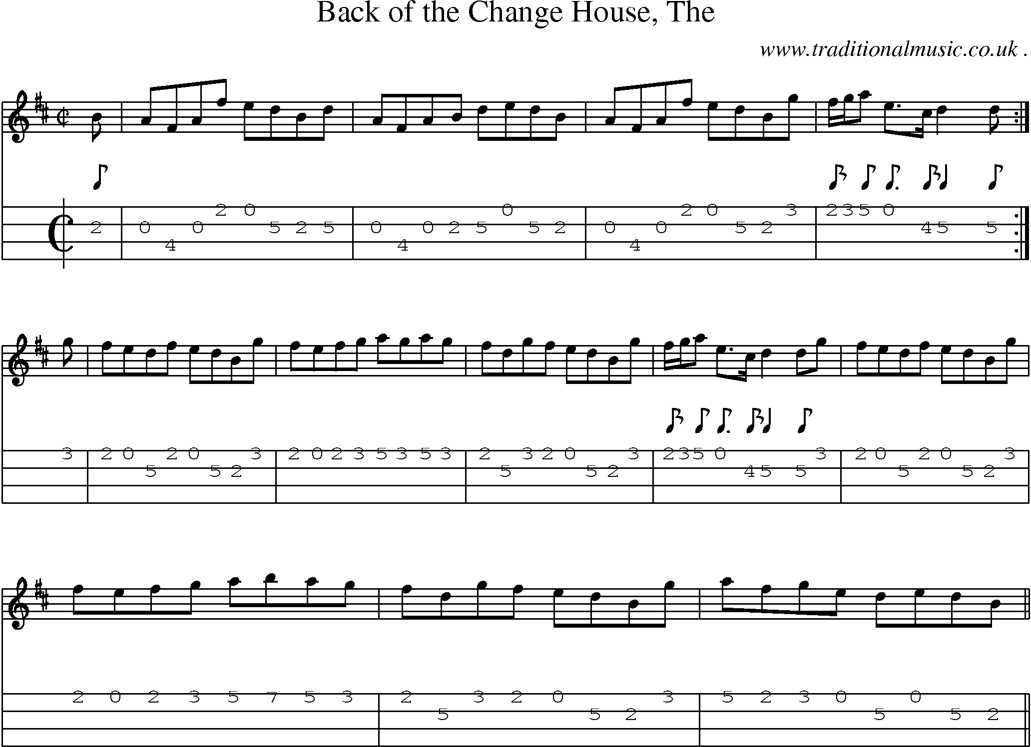 Sheet-music  score, Chords and Mandolin Tabs for Back Of The Change House The
