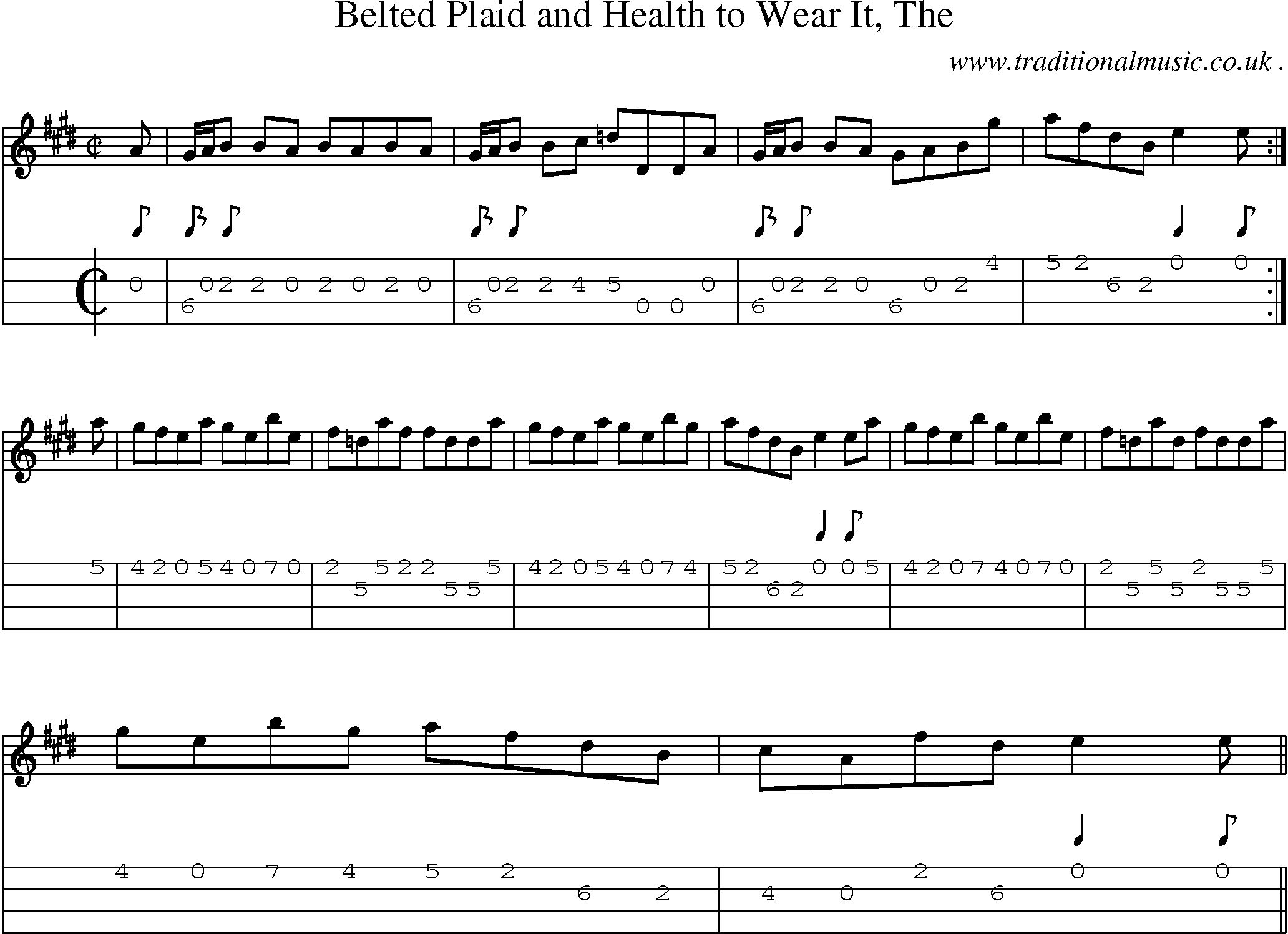 Sheet-music  score, Chords and Mandolin Tabs for Belted Plaid And Health To Wear It The