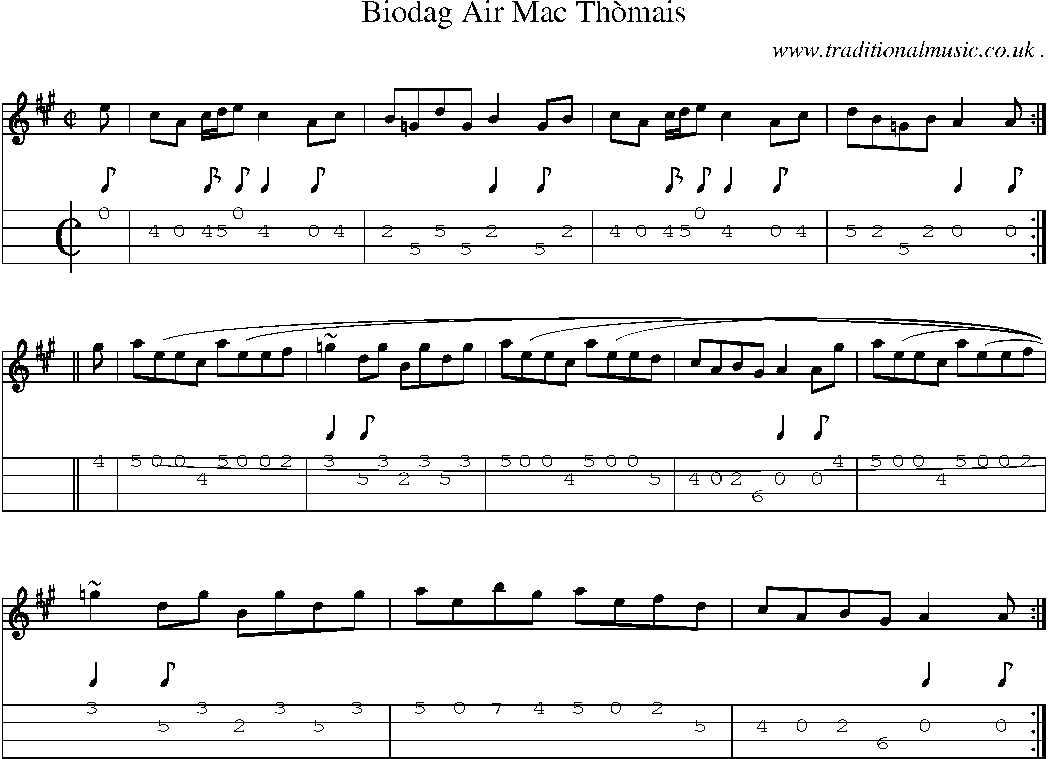 Sheet-music  score, Chords and Mandolin Tabs for Biodag Air Mac Thomais