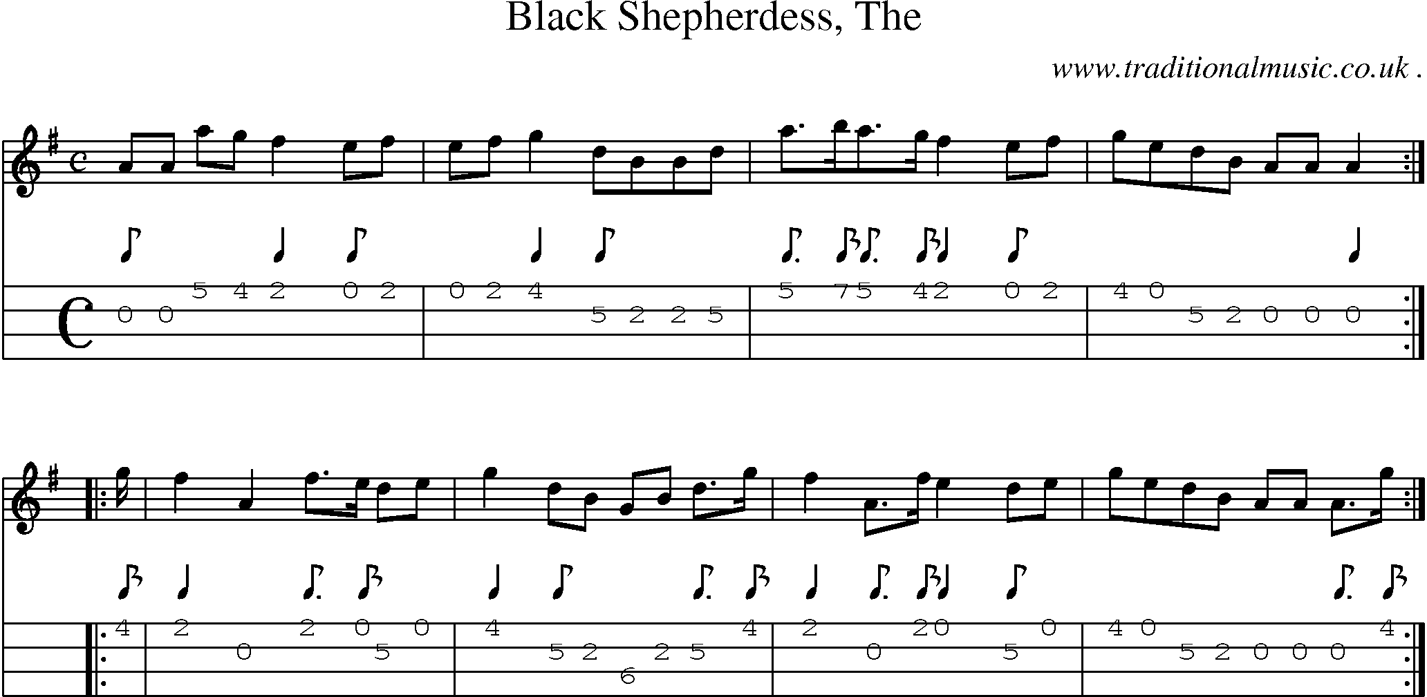 Sheet-music  score, Chords and Mandolin Tabs for Black Shepherdess The