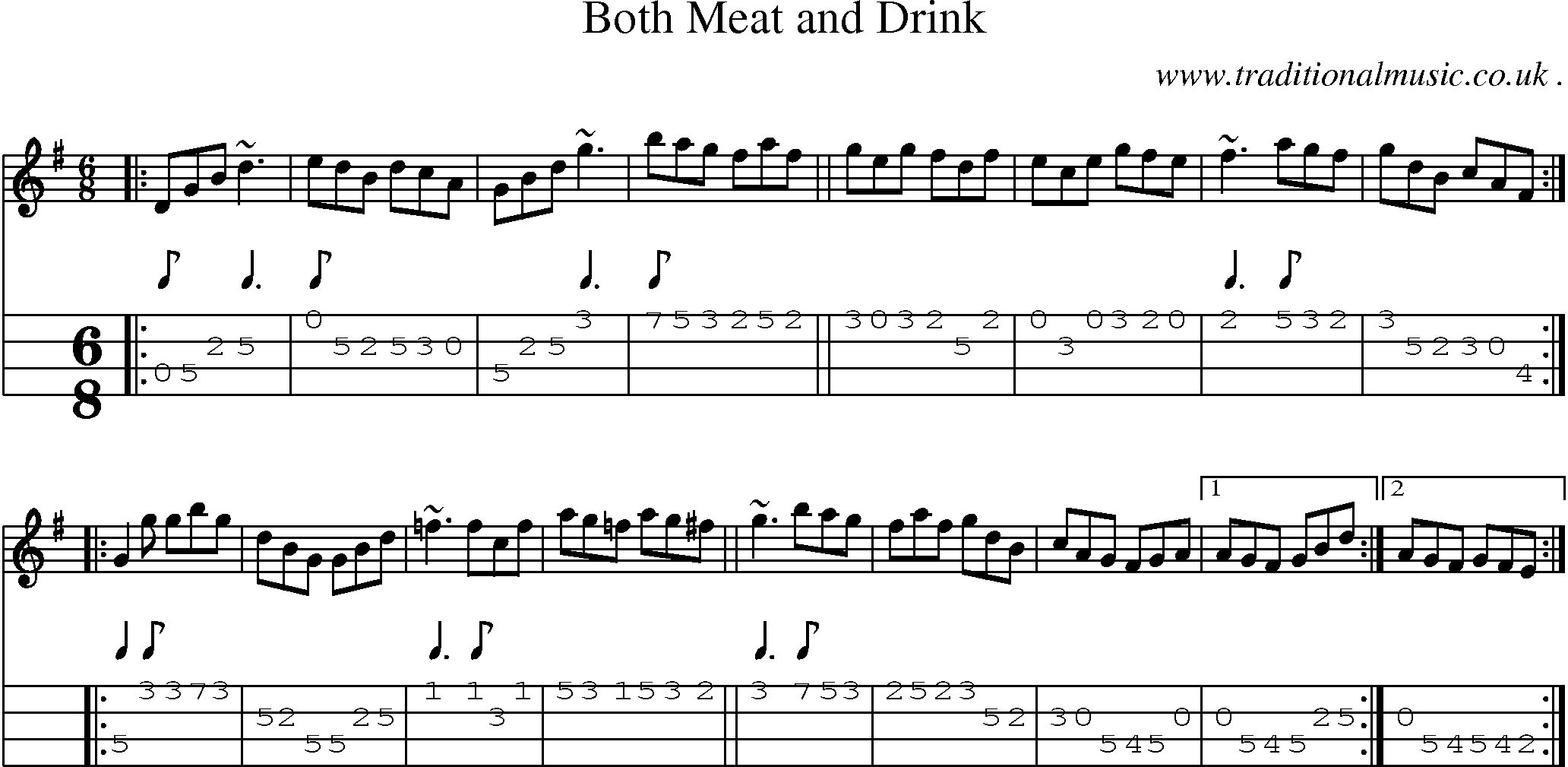 Sheet-music  score, Chords and Mandolin Tabs for Both Meat And Drink