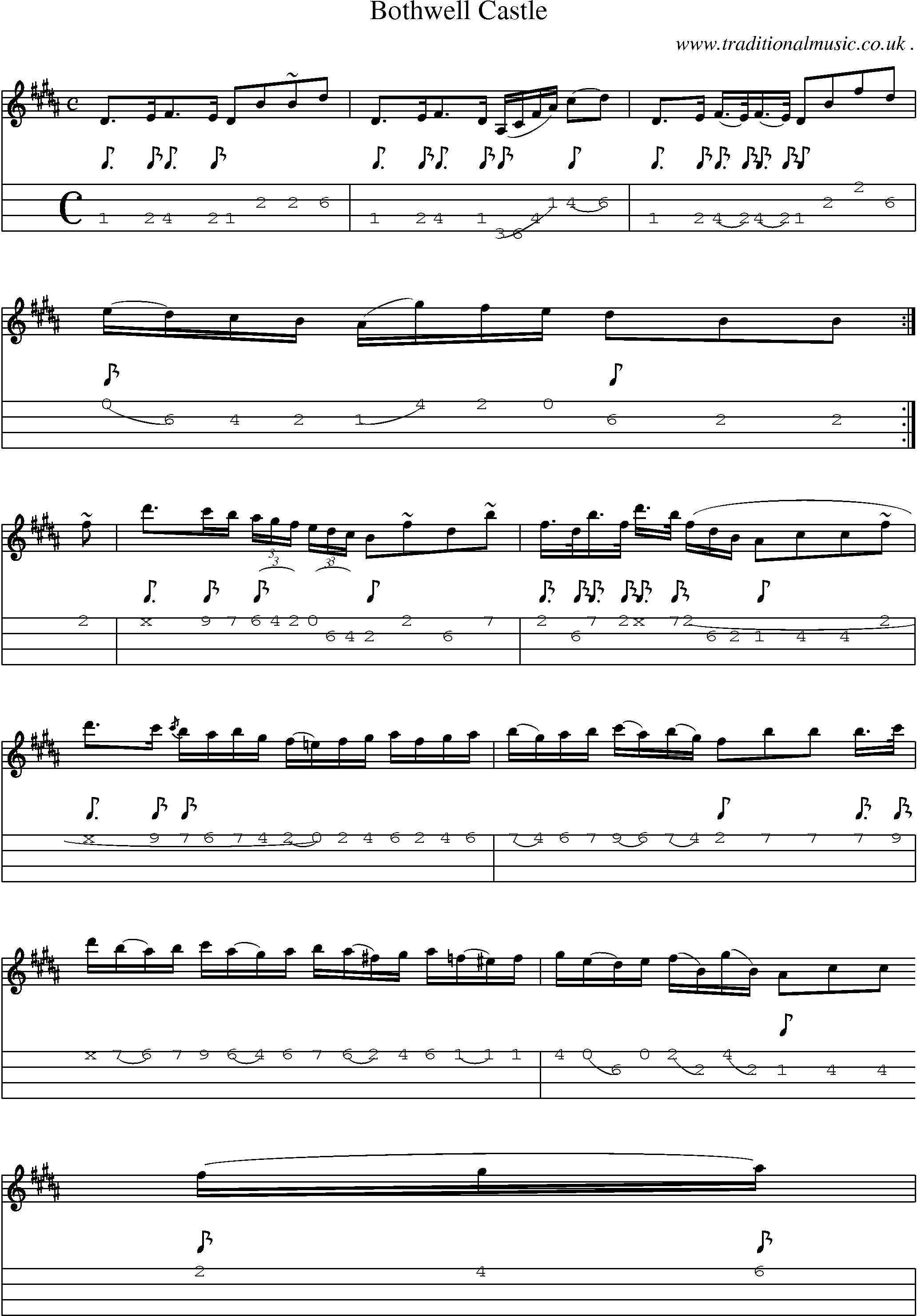 Sheet-music  score, Chords and Mandolin Tabs for Bothwell Castle