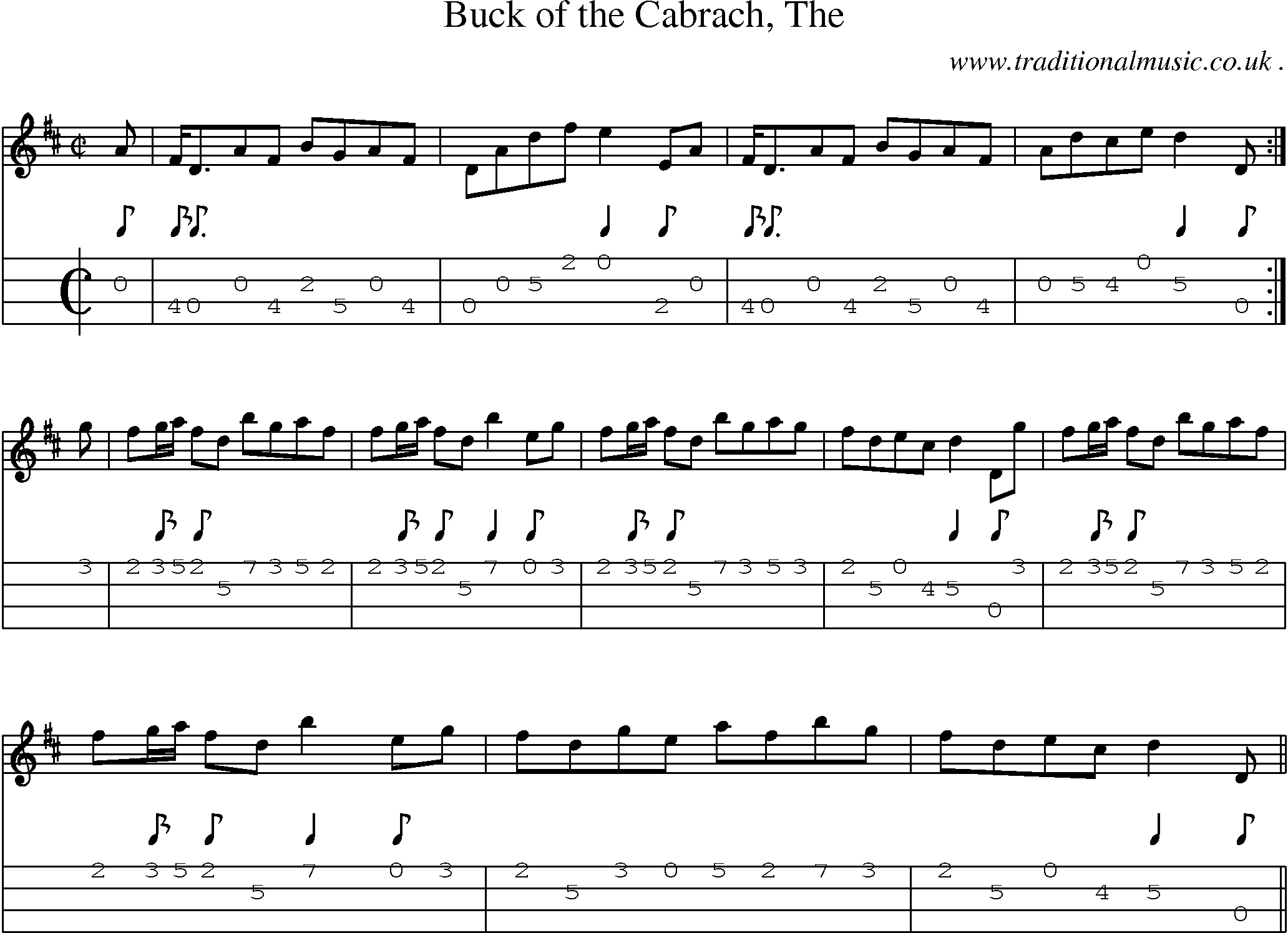 Sheet-music  score, Chords and Mandolin Tabs for Buck Of The Cabrach The