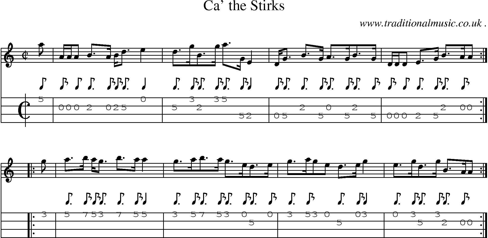 Sheet-music  score, Chords and Mandolin Tabs for Ca The Stirks