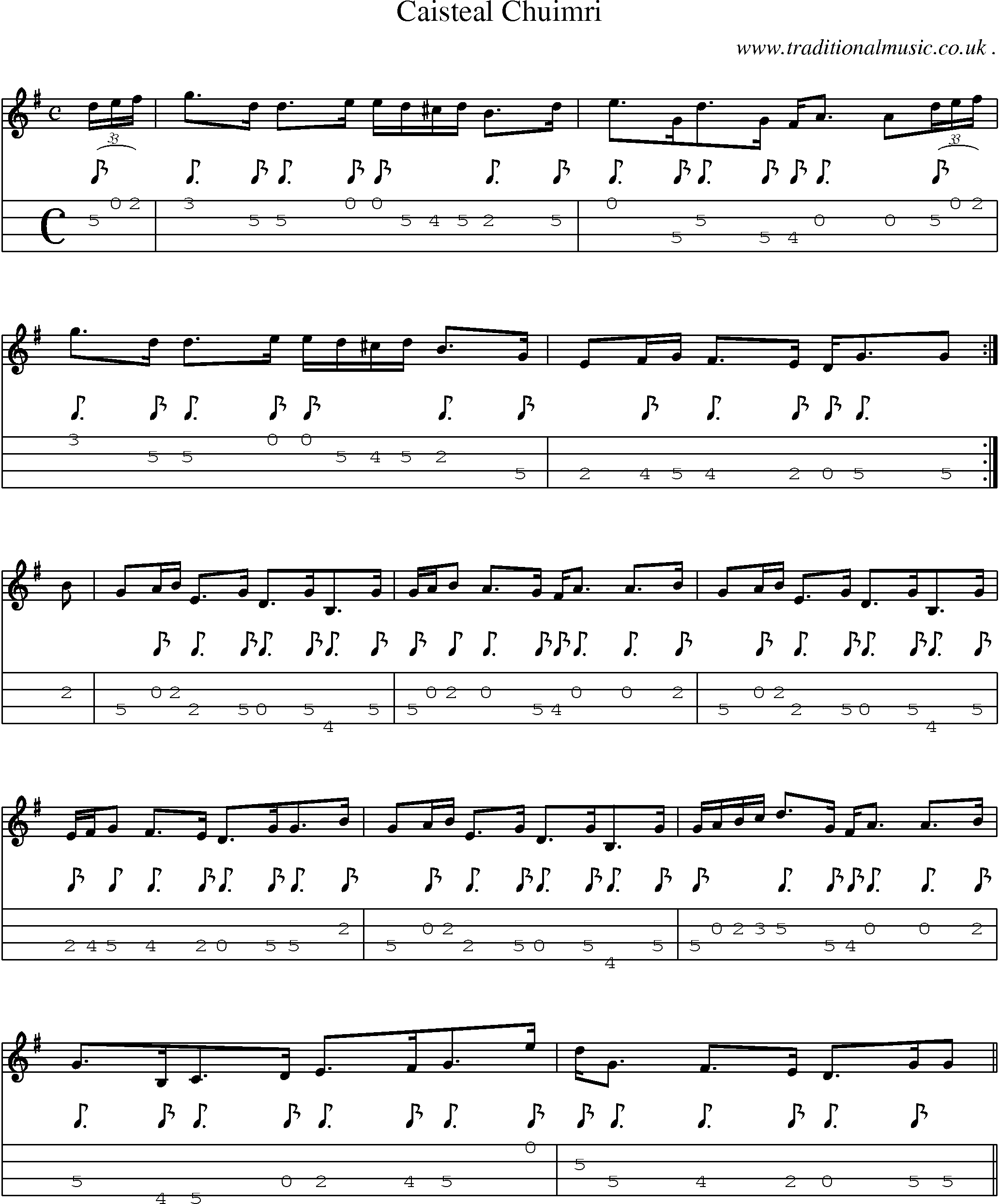 Sheet-music  score, Chords and Mandolin Tabs for Caisteal Chuimri