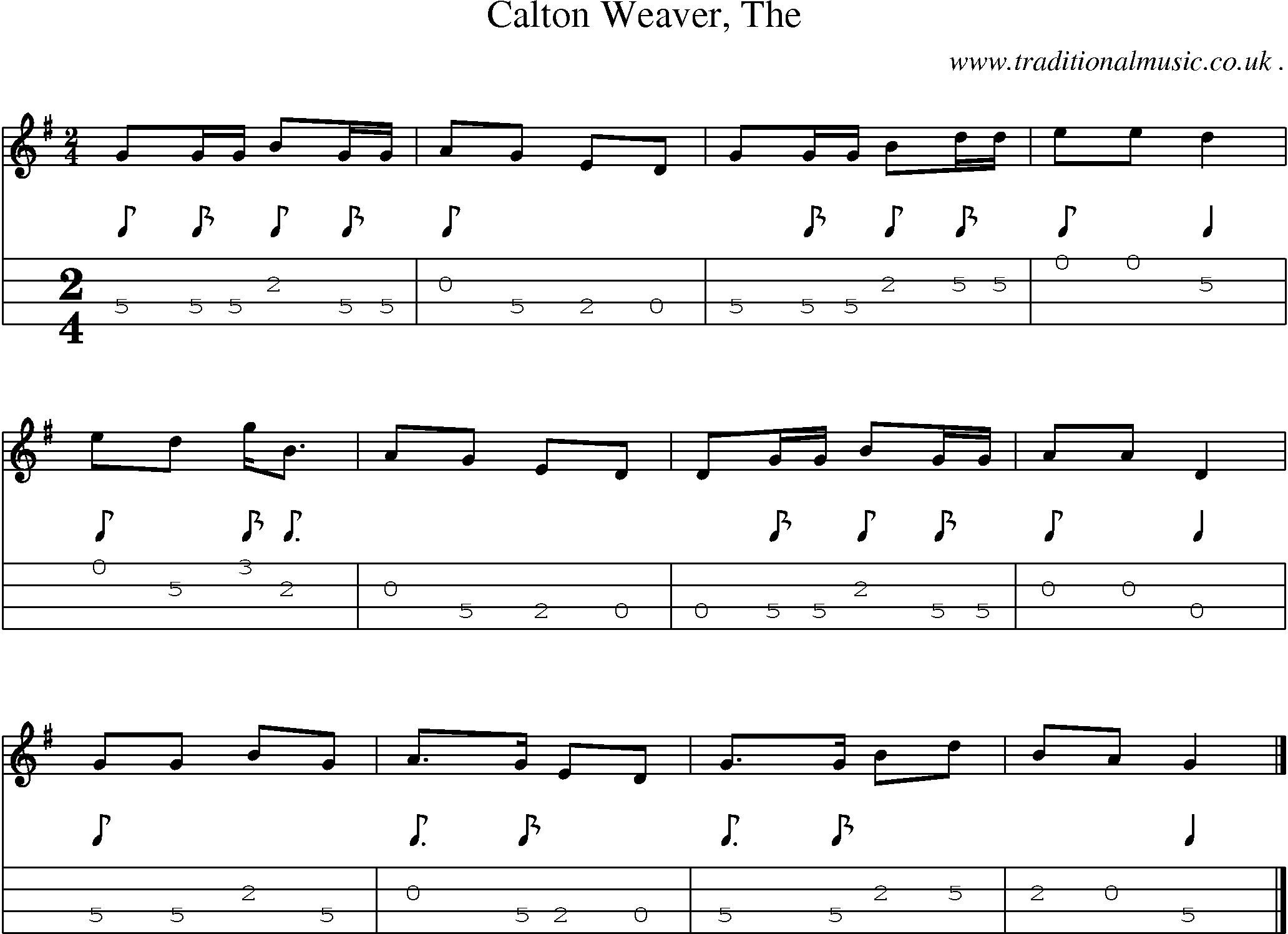 Sheet-music  score, Chords and Mandolin Tabs for Calton Weaver The