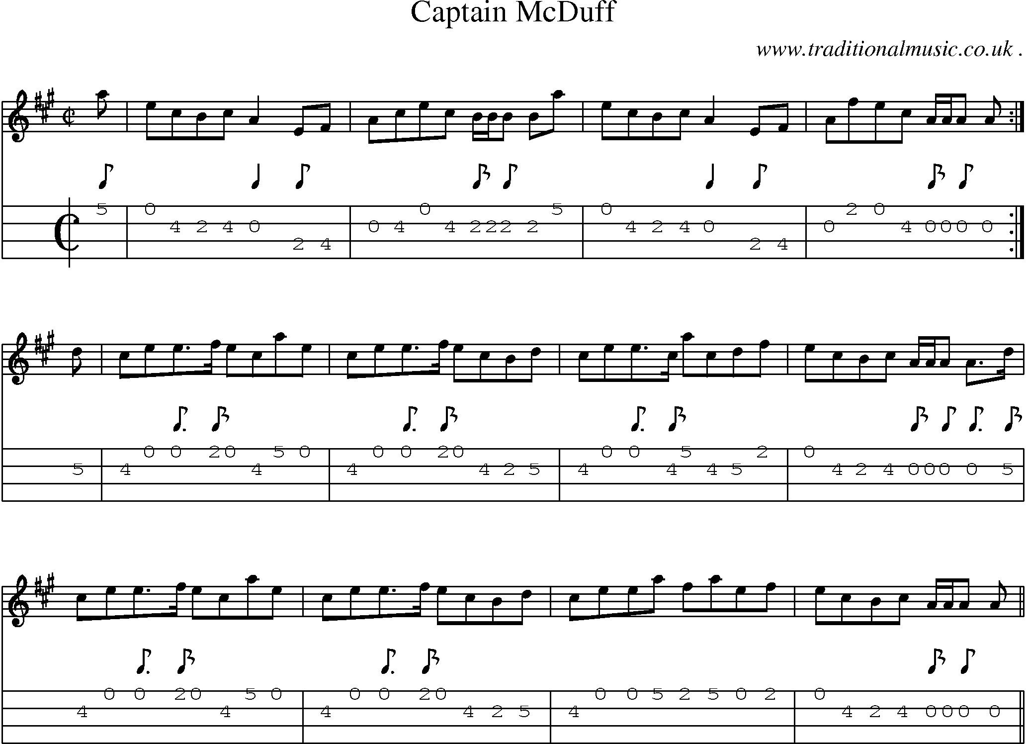 Sheet-music  score, Chords and Mandolin Tabs for Captain Mcduff