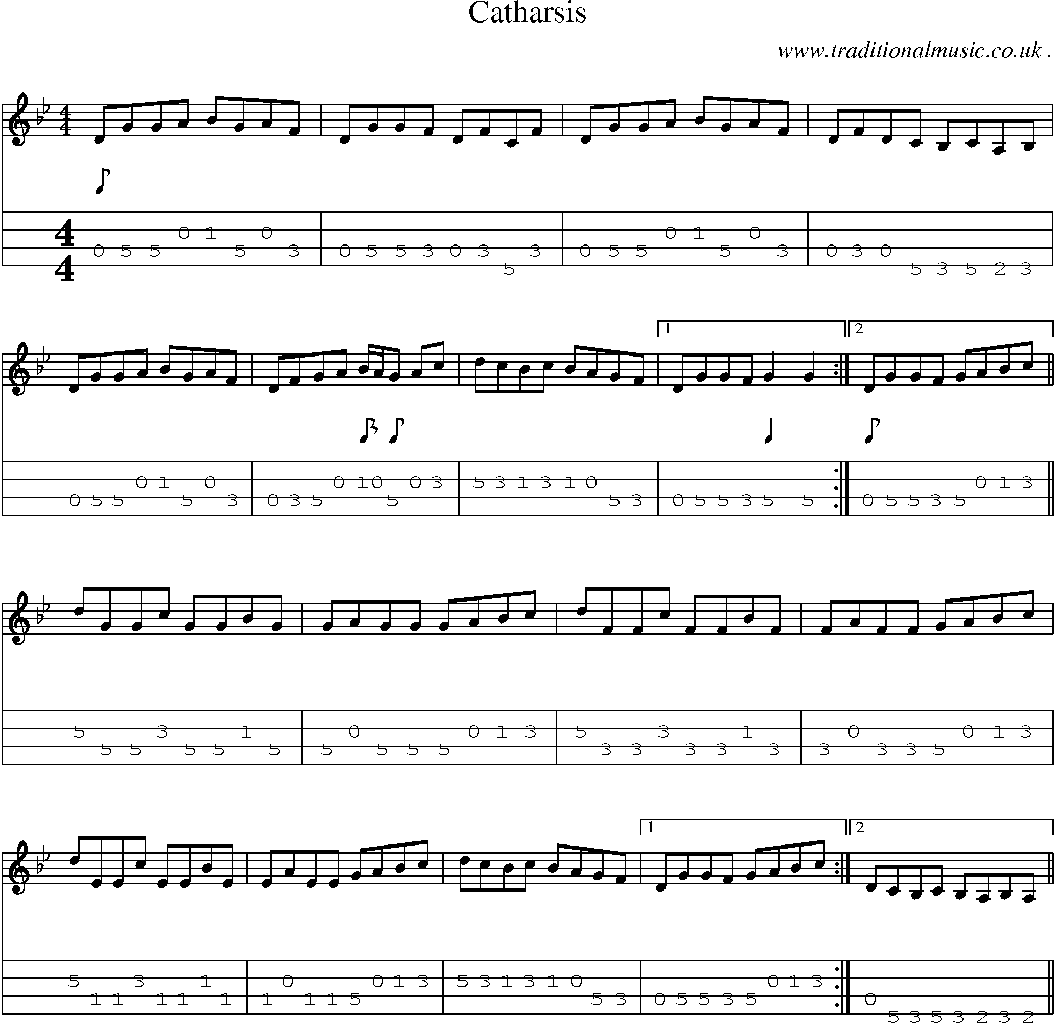 Sheet-music  score, Chords and Mandolin Tabs for Catharsis