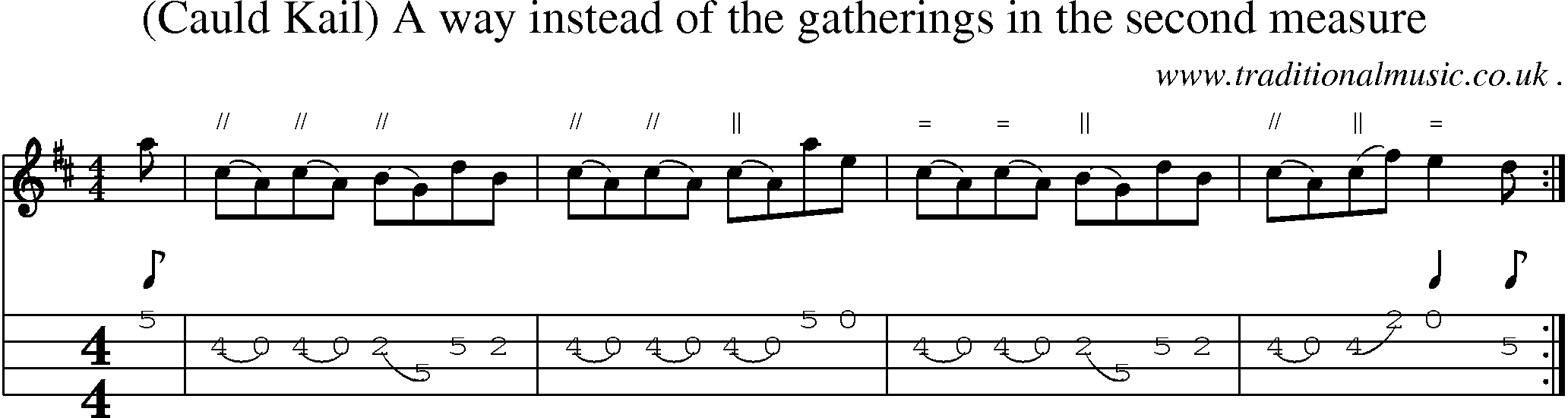 Sheet-music  score, Chords and Mandolin Tabs for Cauld Kail A Way Instead Of The Gatherings In The Second Measure
