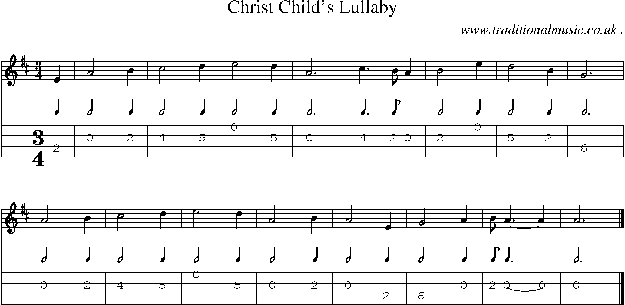Sheet-music  score, Chords and Mandolin Tabs for Christ Childs Lullaby