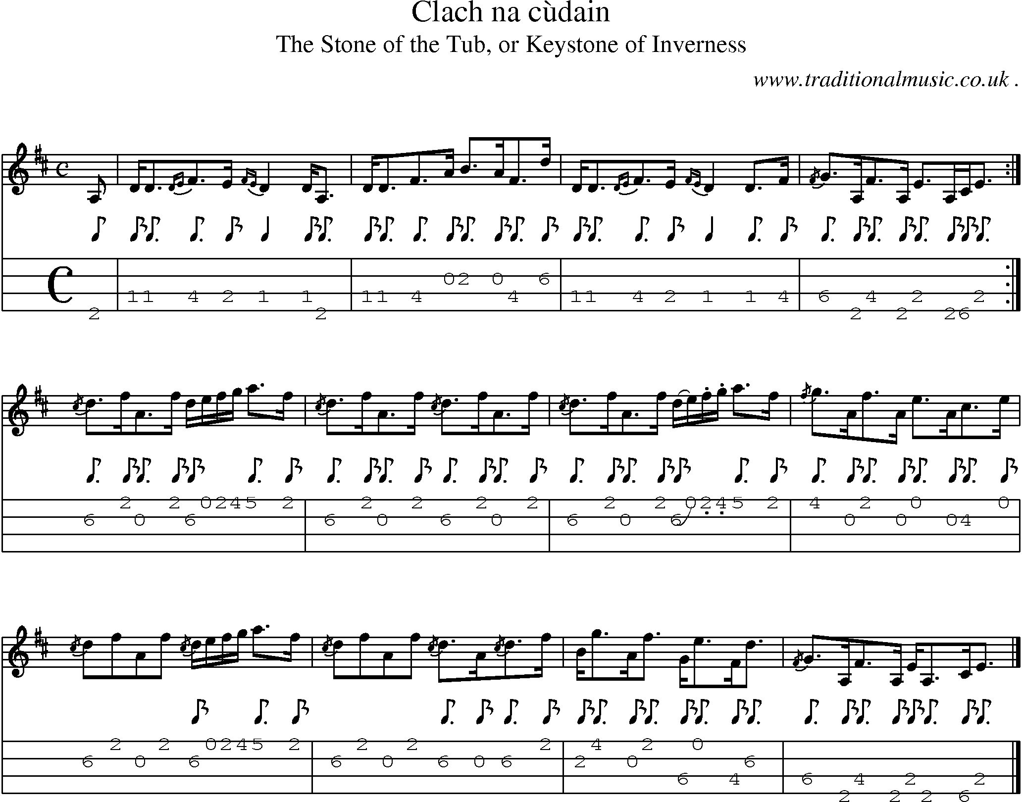 Sheet-music  score, Chords and Mandolin Tabs for Clach Na Cudain2