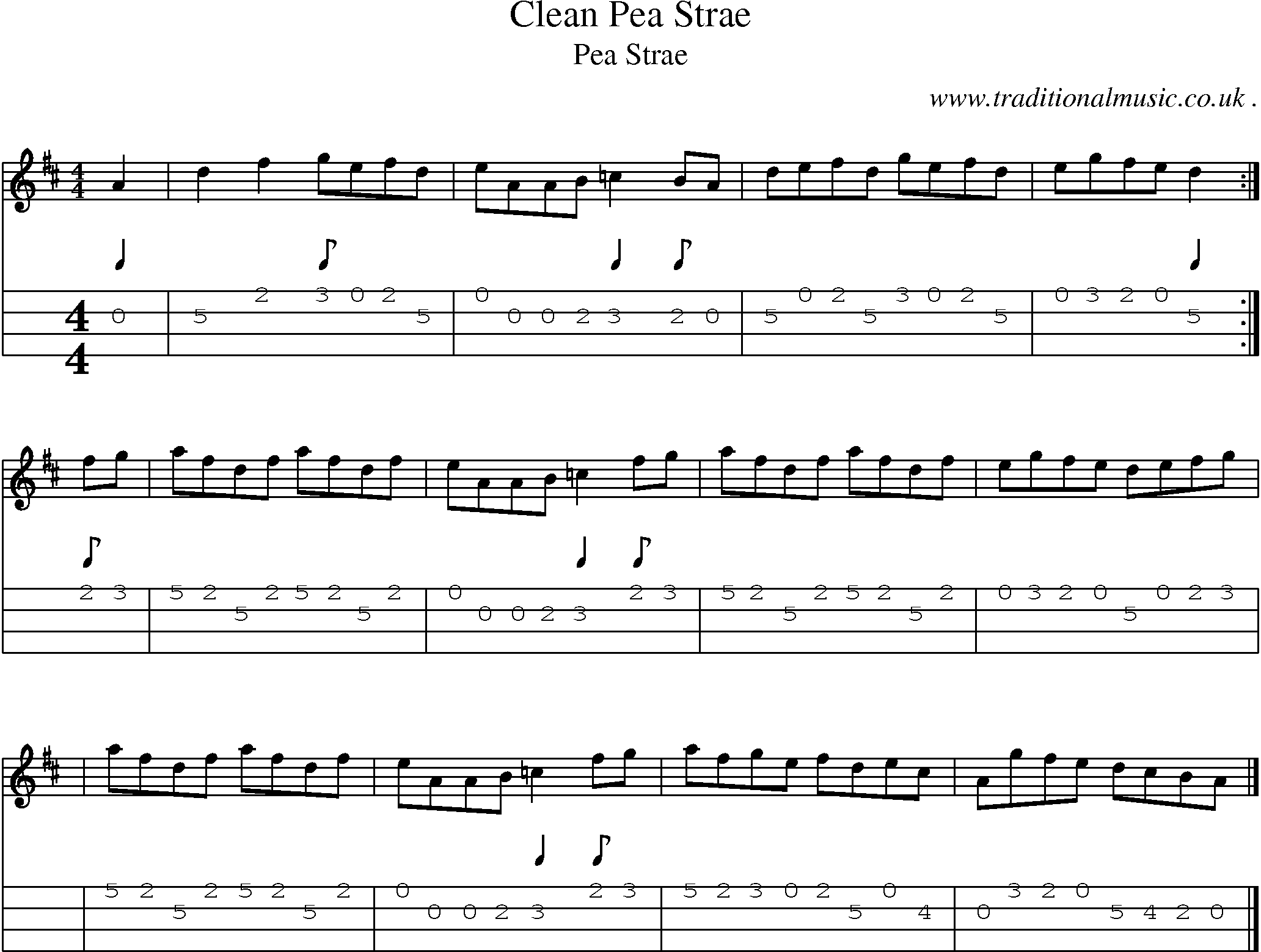 Sheet-music  score, Chords and Mandolin Tabs for Clean Pea Strae
