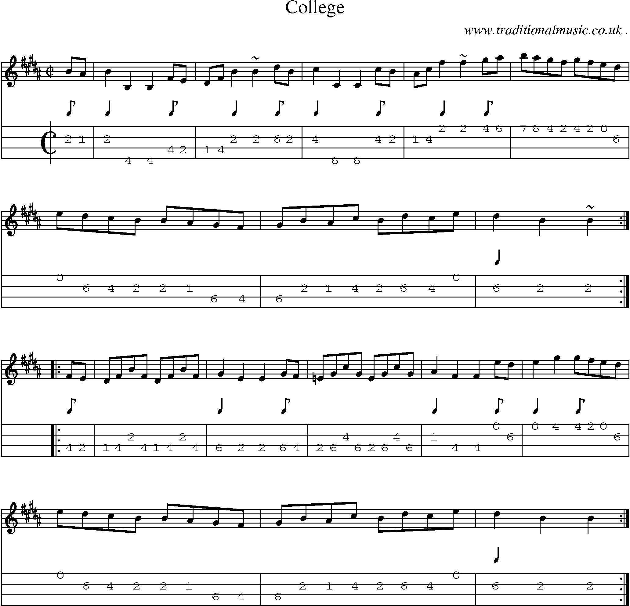 Sheet-music  score, Chords and Mandolin Tabs for College