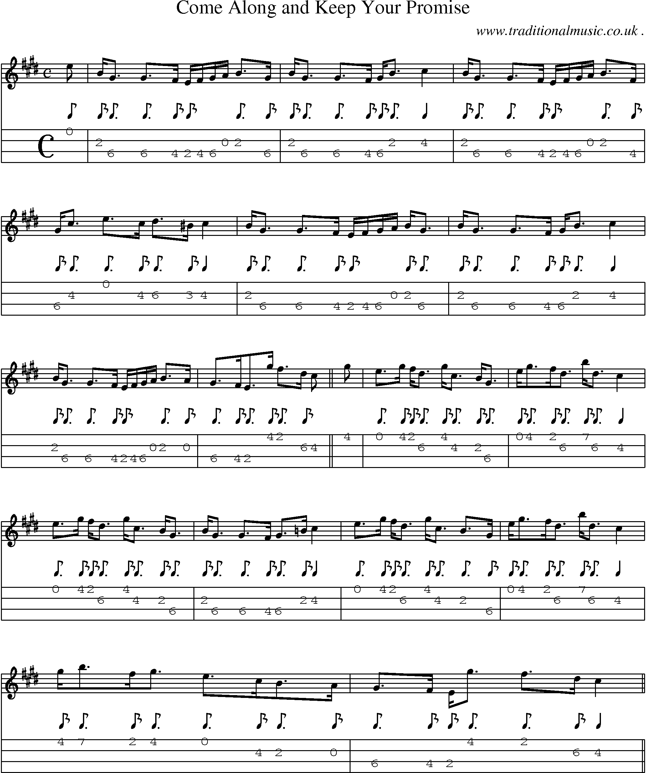 Sheet-music  score, Chords and Mandolin Tabs for Come Along And Keep Your Promise