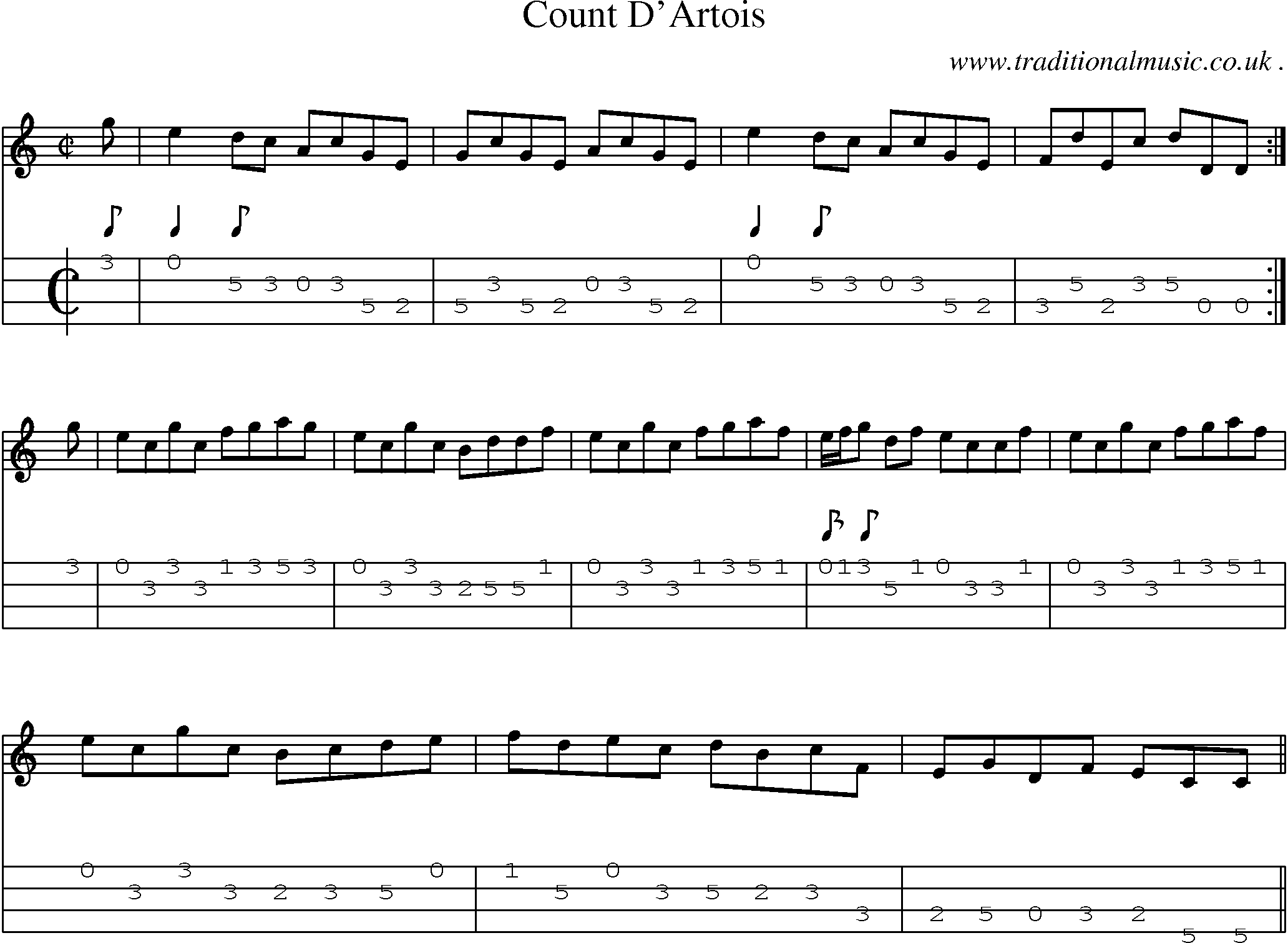 Sheet-music  score, Chords and Mandolin Tabs for Count Dartois