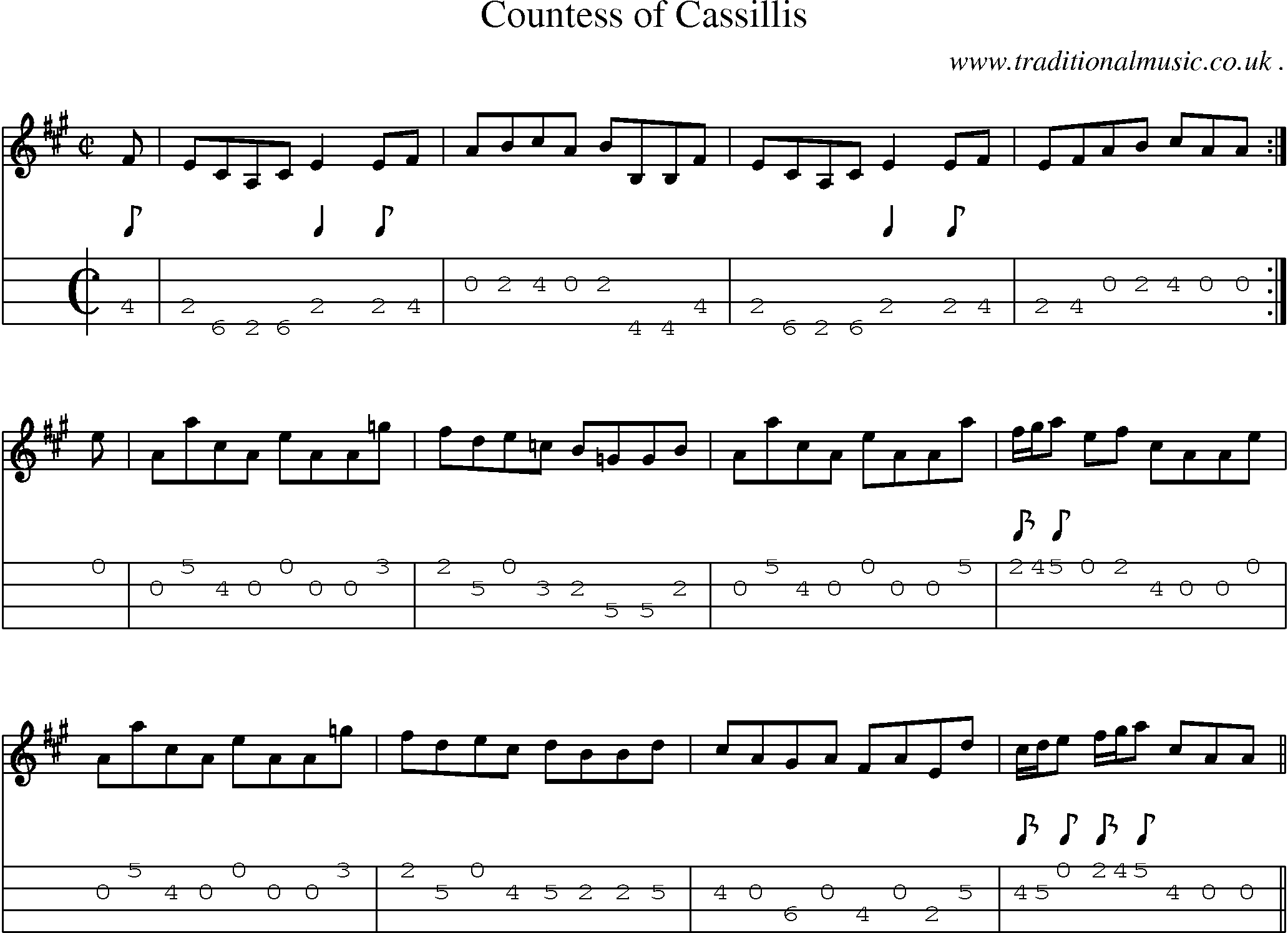 Sheet-music  score, Chords and Mandolin Tabs for Countess Of Cassillis