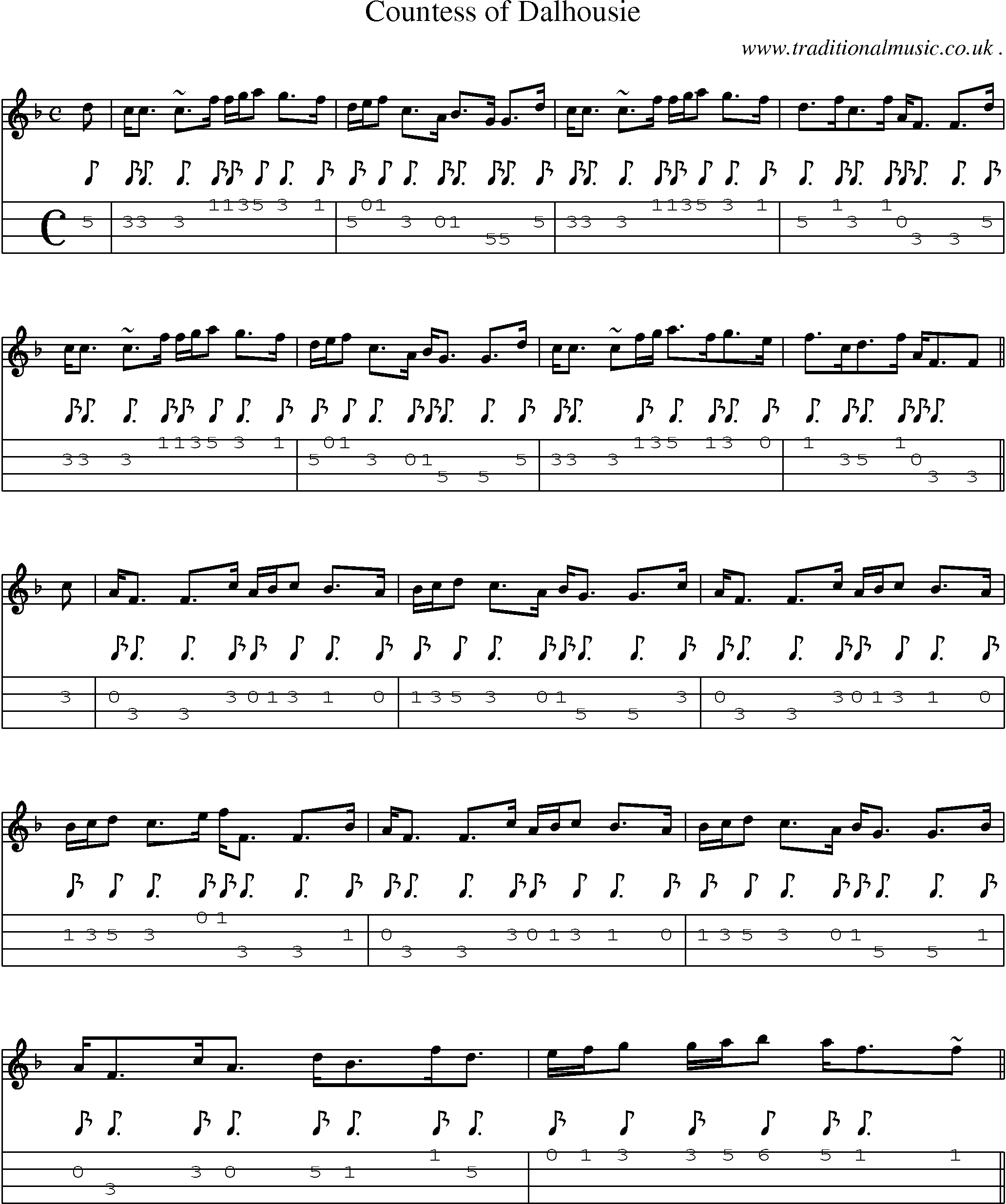 Sheet-music  score, Chords and Mandolin Tabs for Countess Of Dalhousie