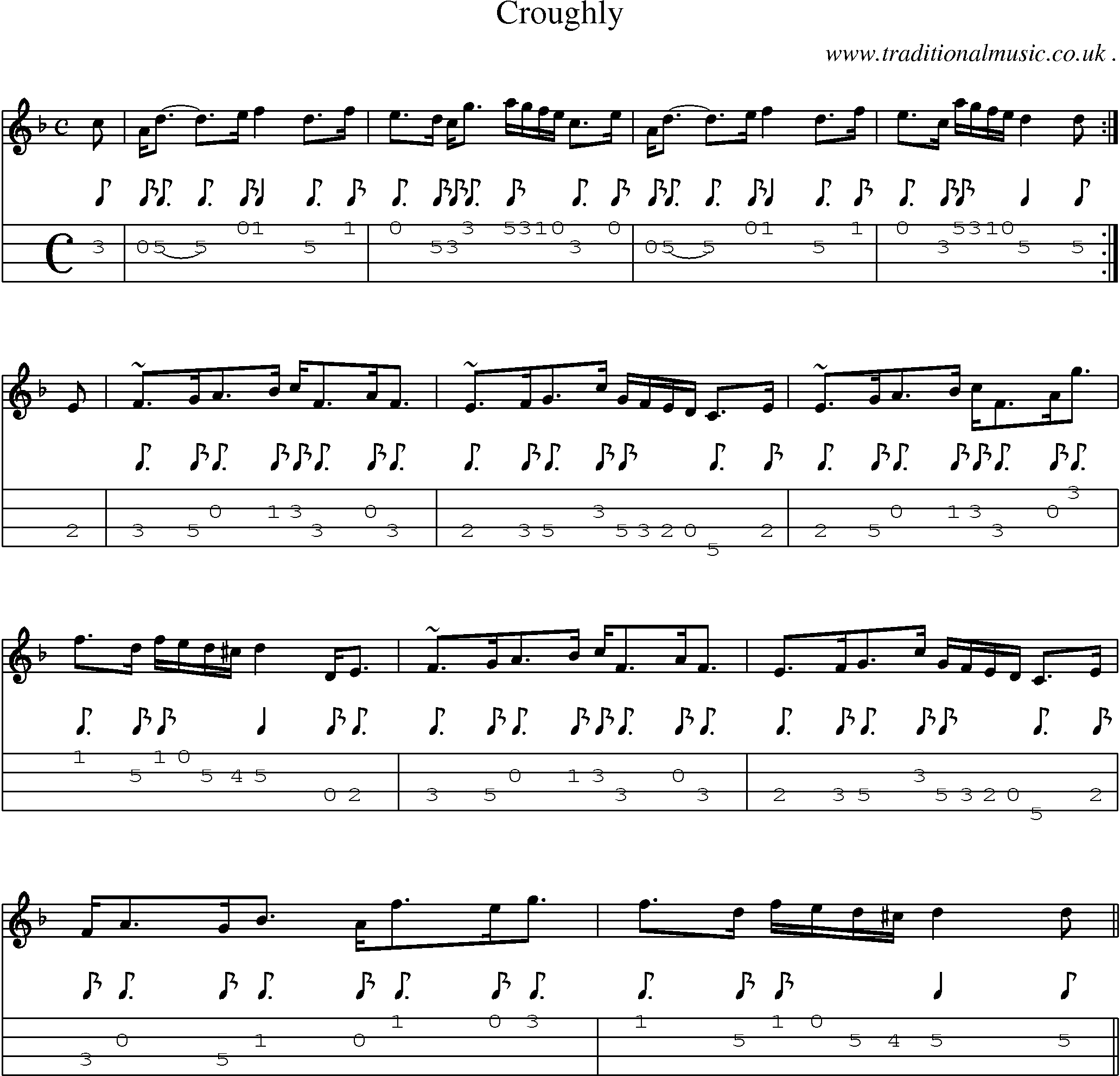 Sheet-music  score, Chords and Mandolin Tabs for Croughly