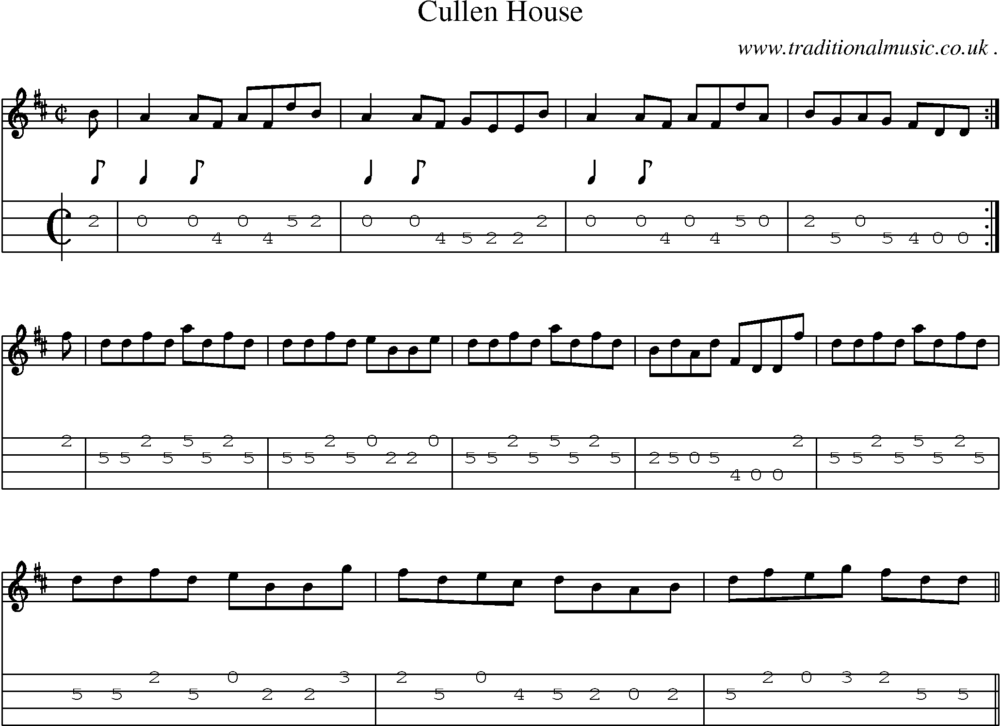 Sheet-music  score, Chords and Mandolin Tabs for Cullen House 1