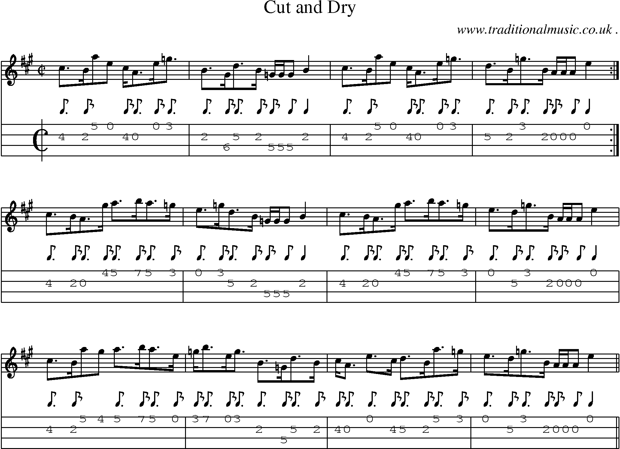 Sheet-music  score, Chords and Mandolin Tabs for Cut And Dry