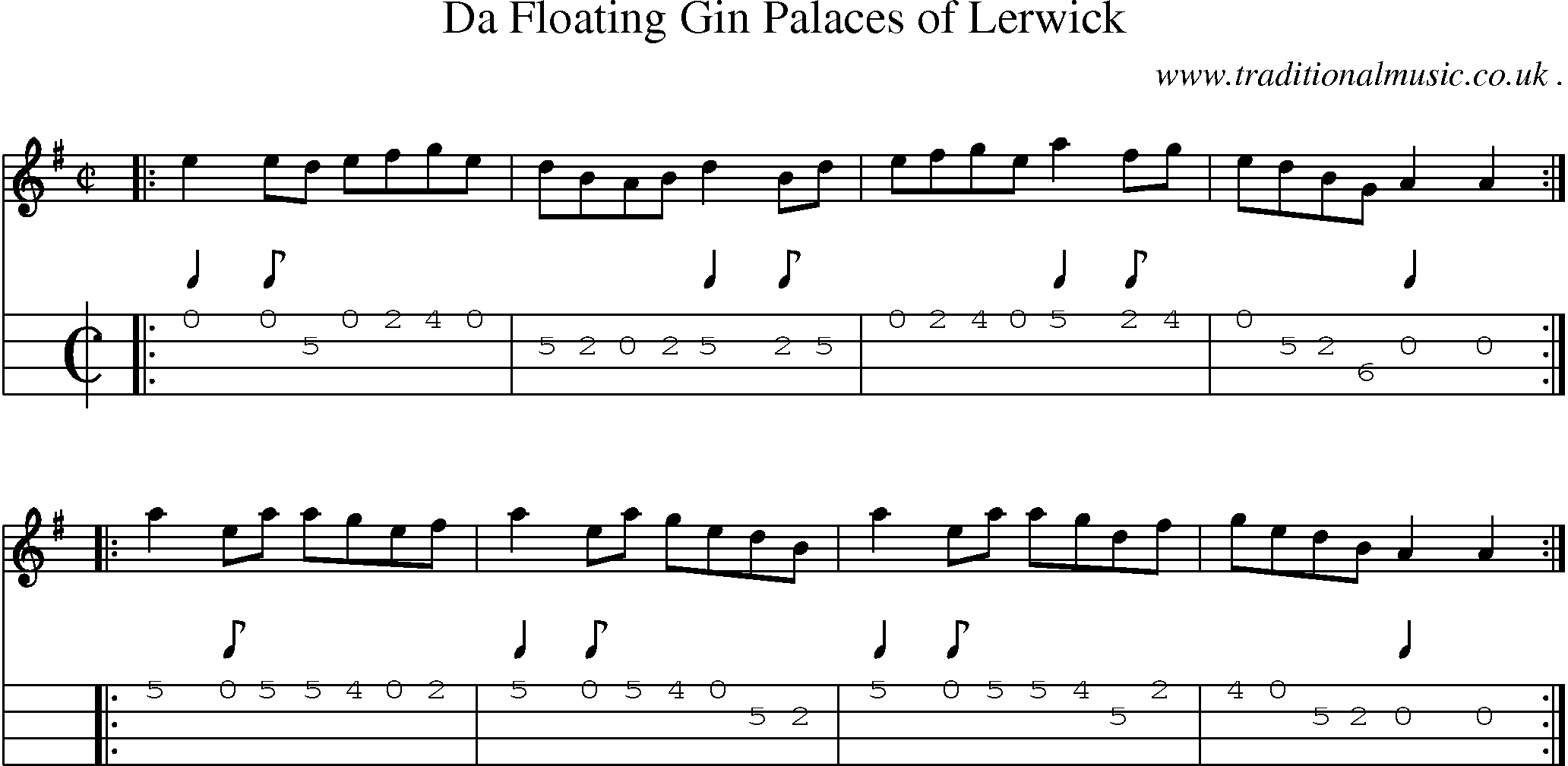 Sheet-music  score, Chords and Mandolin Tabs for Da Floating Gin Palaces Of Lerwick