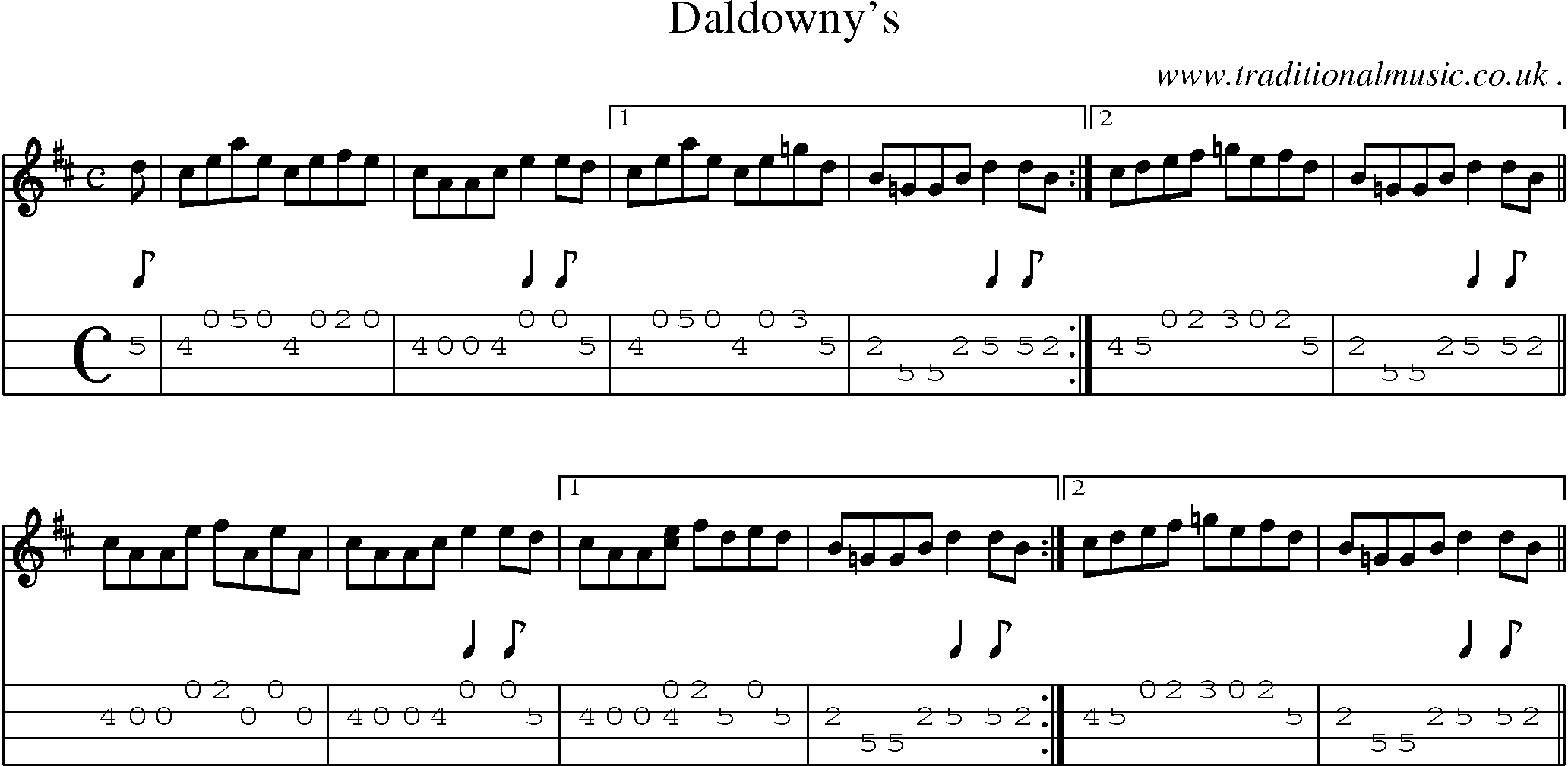 Sheet-music  score, Chords and Mandolin Tabs for Daldownys1