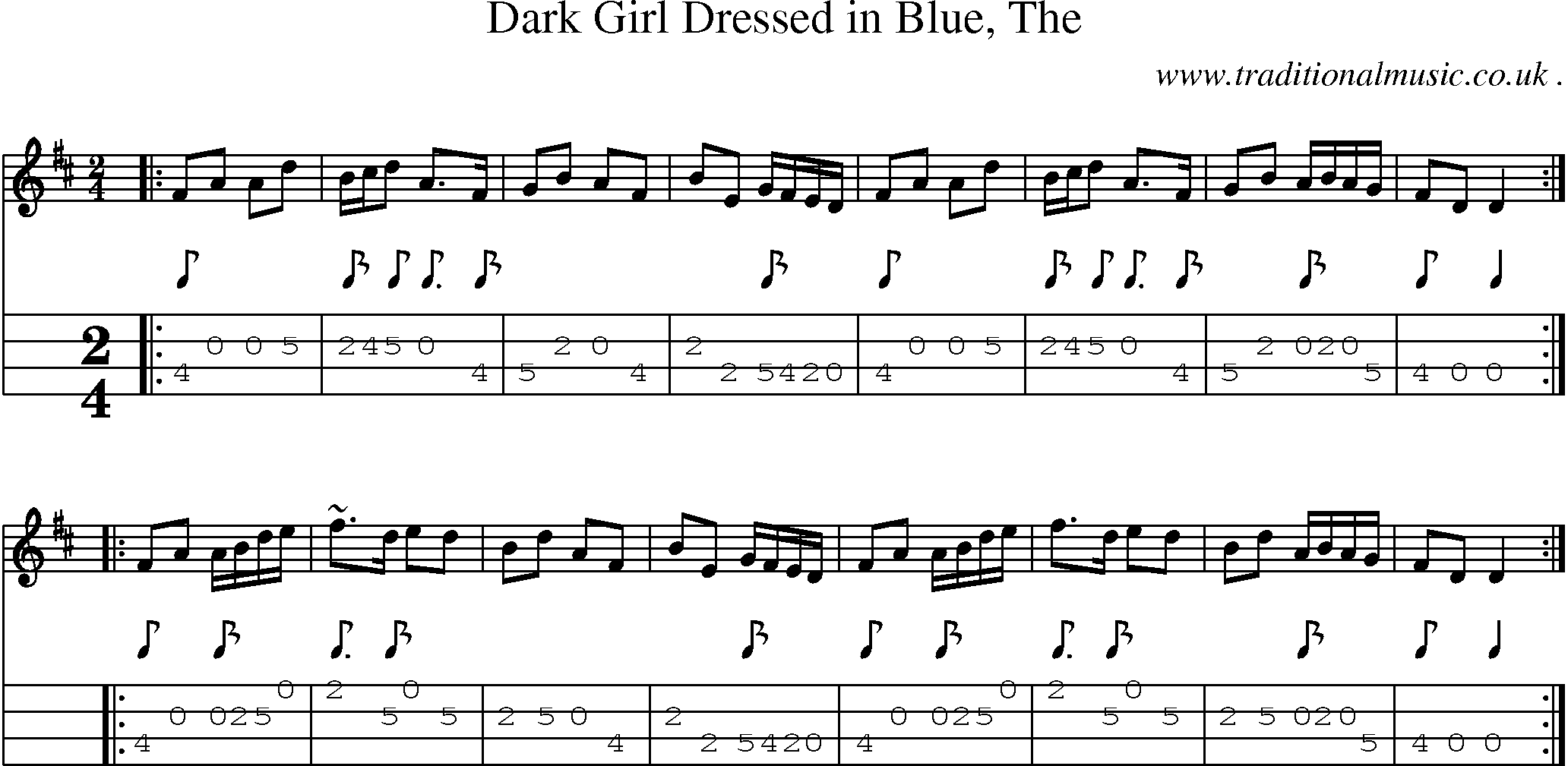 Sheet-music  score, Chords and Mandolin Tabs for Dark Girl Dressed In Blue The