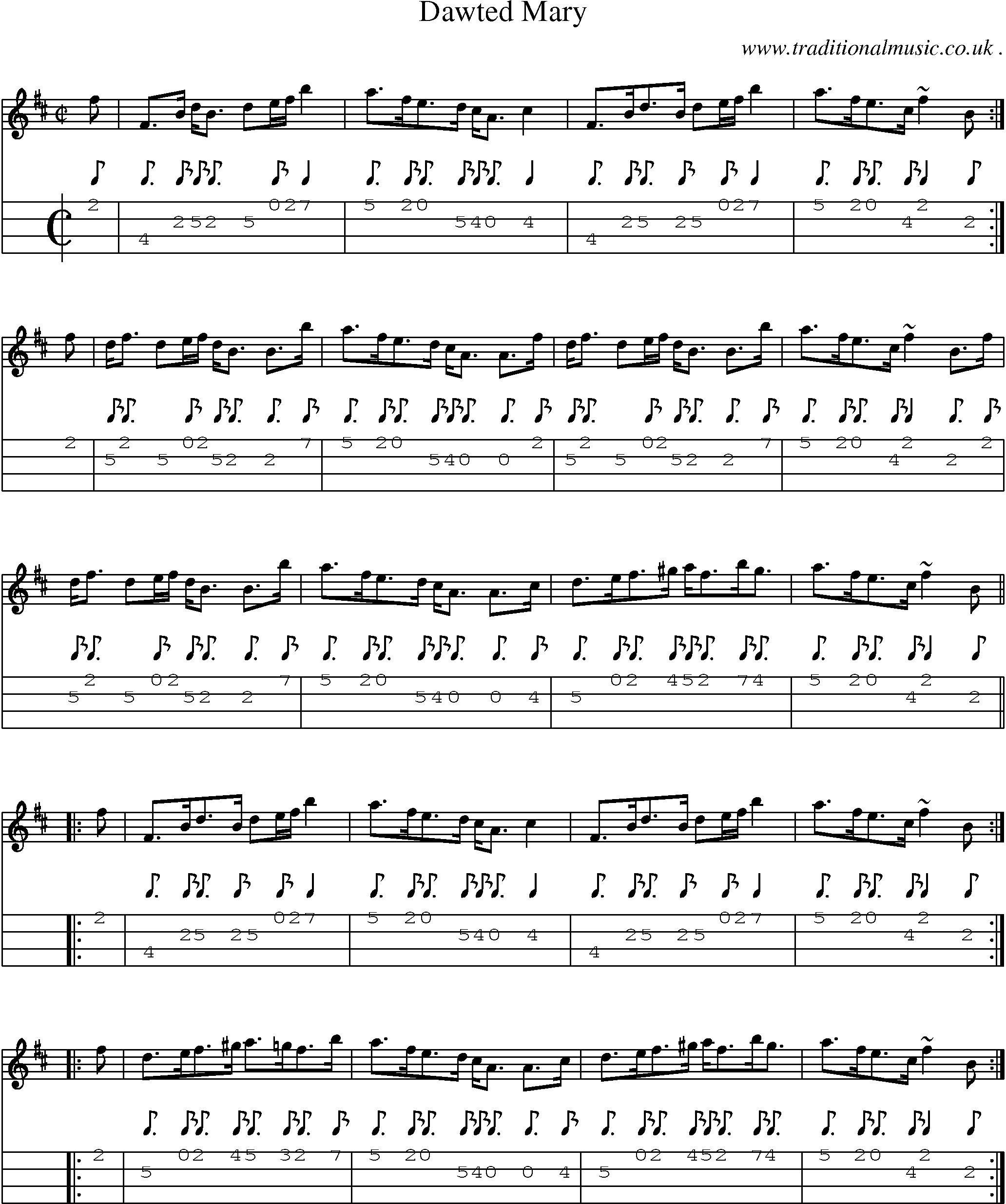 Sheet-music  score, Chords and Mandolin Tabs for Dawted Mary