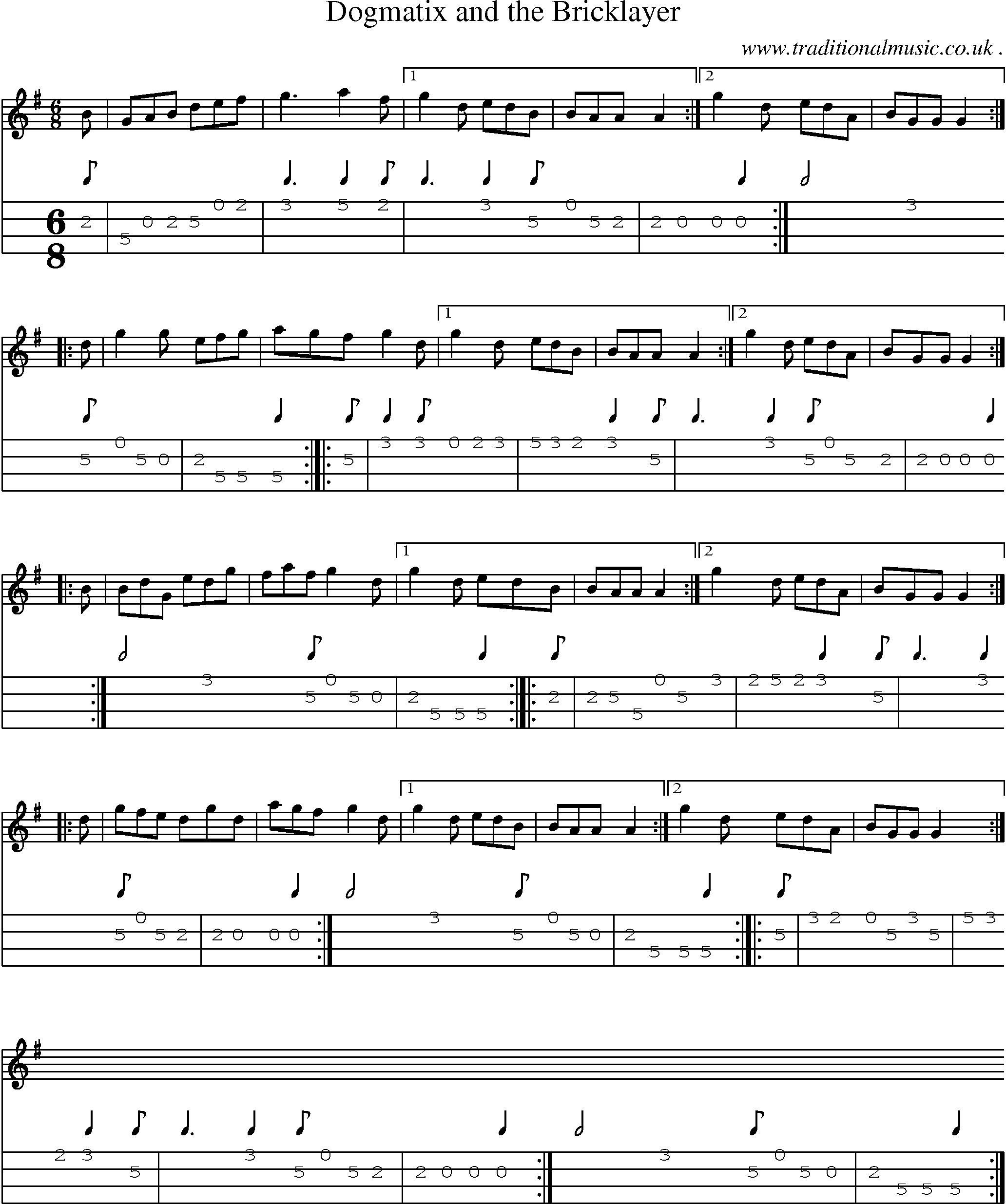 Sheet-music  score, Chords and Mandolin Tabs for Dogmatix And The Bricklayer
