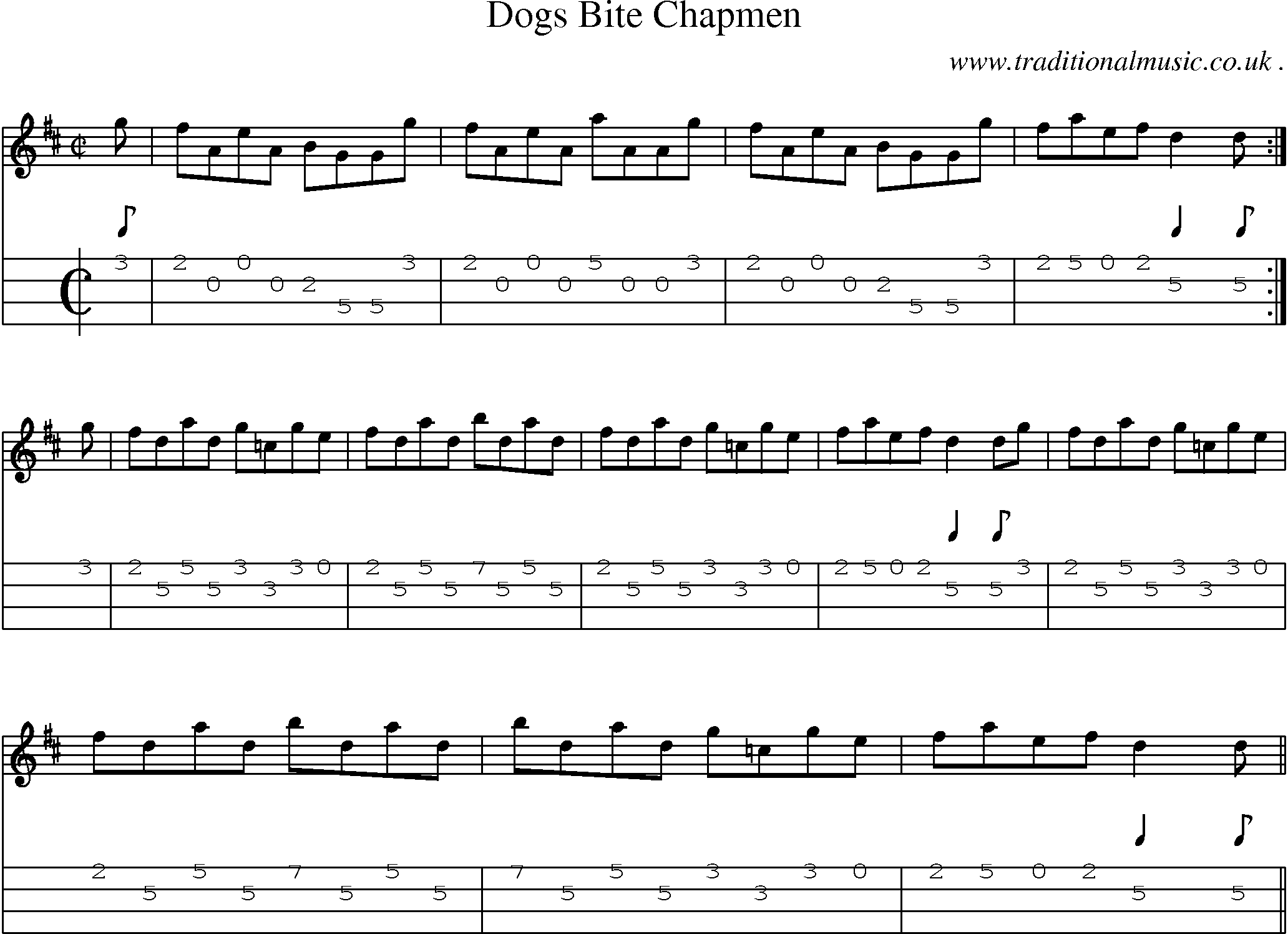 Sheet-music  score, Chords and Mandolin Tabs for Dogs Bite Chapmen