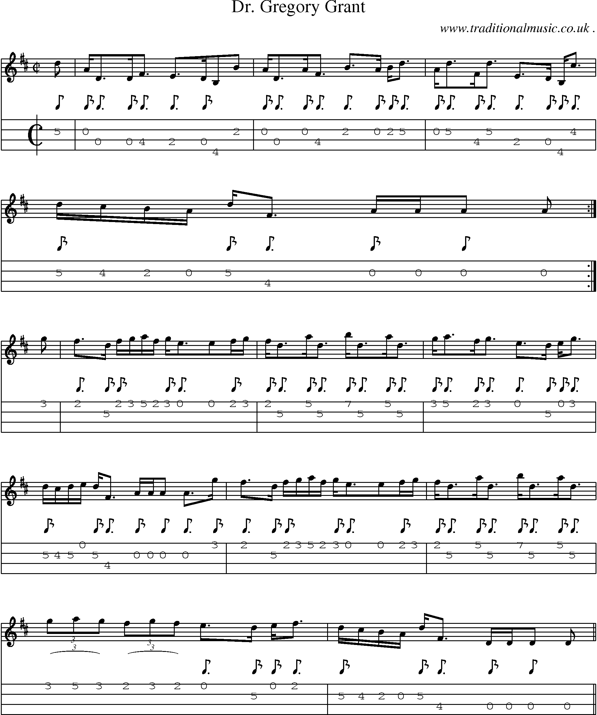 Sheet-music  score, Chords and Mandolin Tabs for Dr Gregory Grant