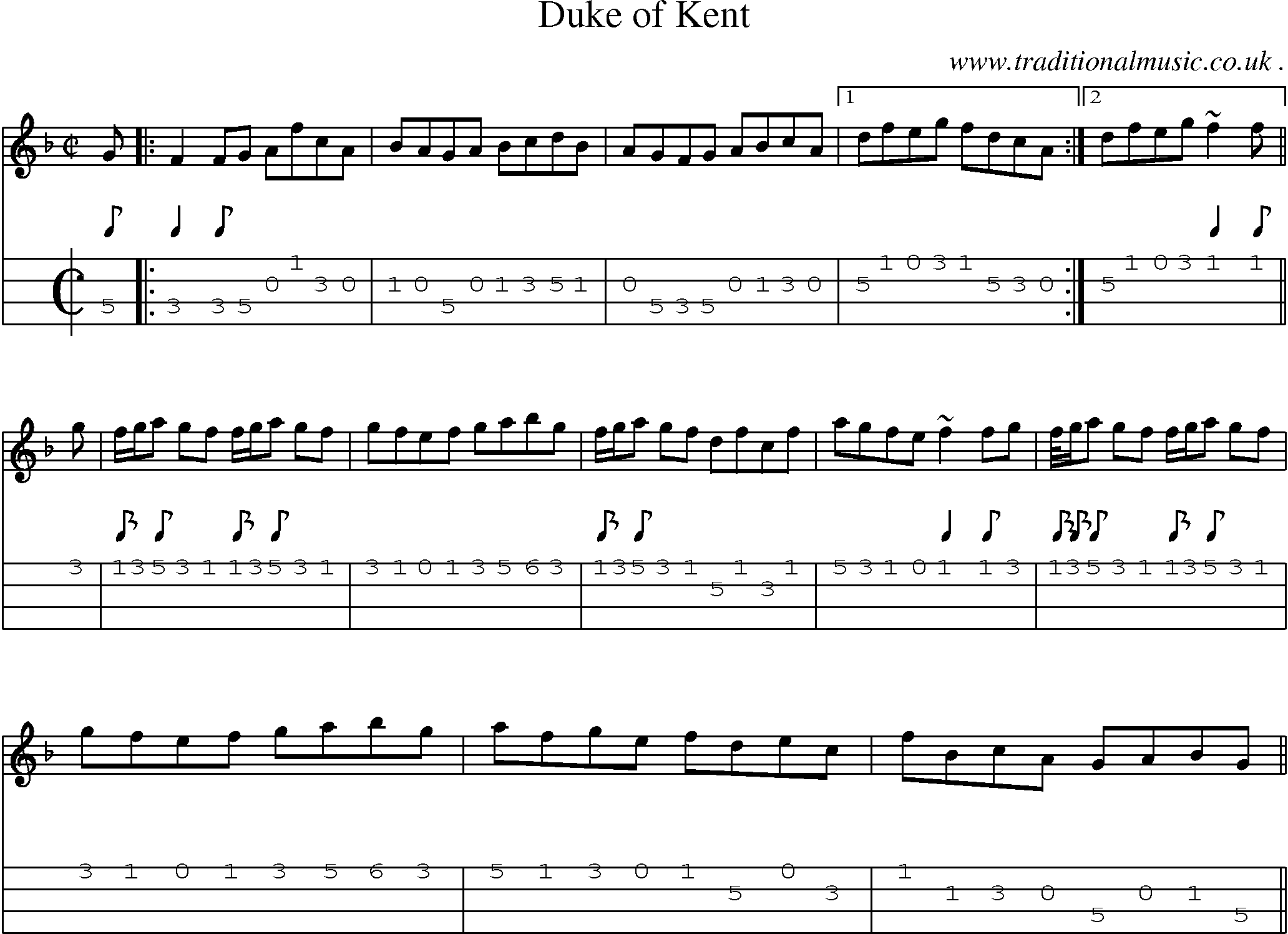 Sheet-music  score, Chords and Mandolin Tabs for Duke Of Kent