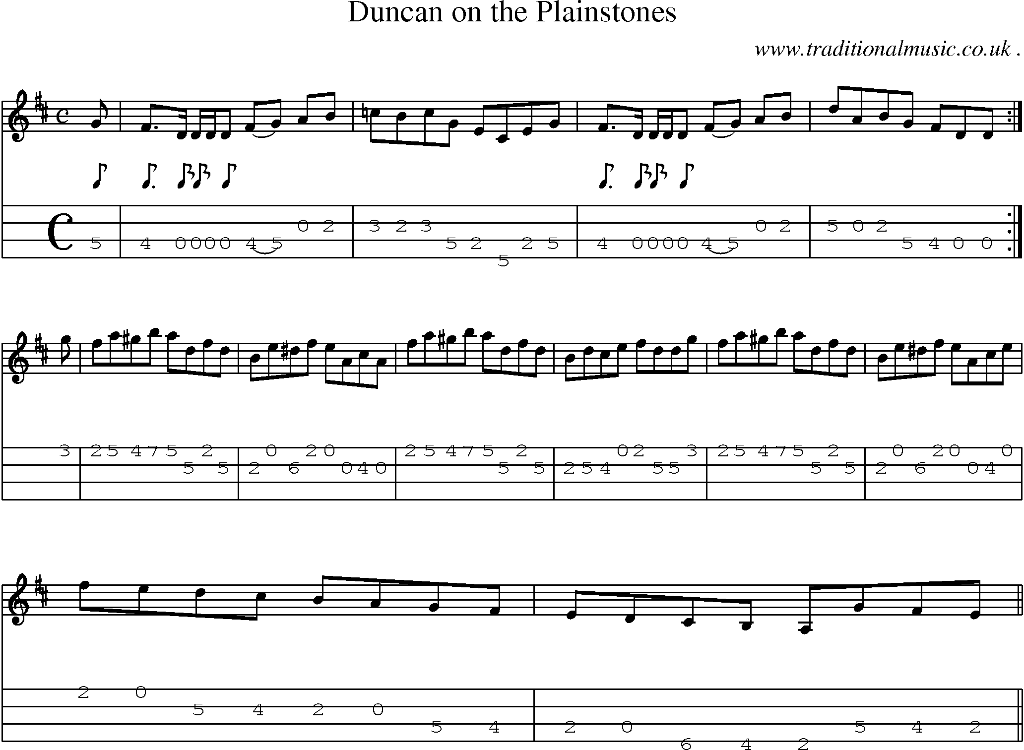 Sheet-music  score, Chords and Mandolin Tabs for Duncan On The Plainstones