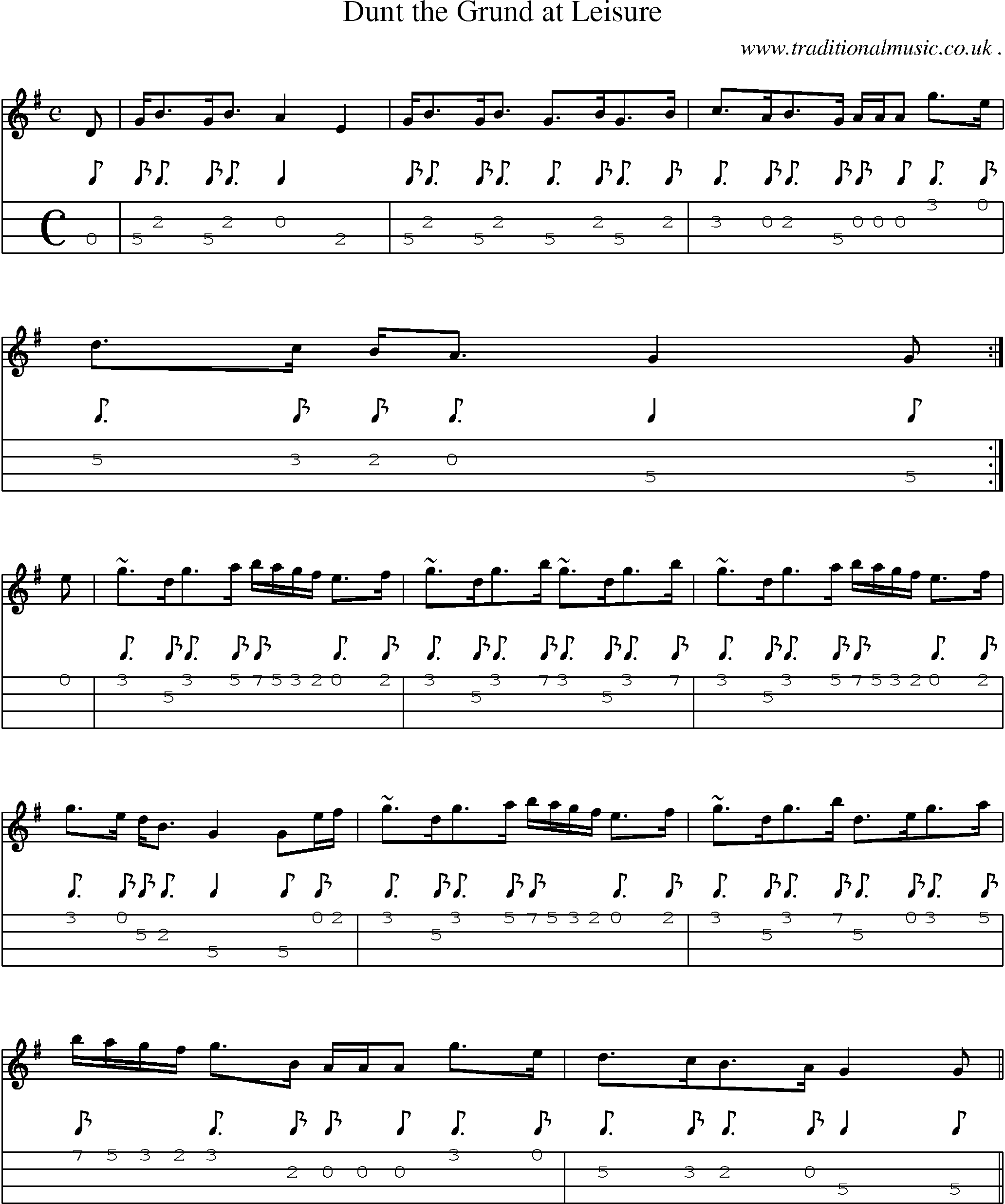 Sheet-music  score, Chords and Mandolin Tabs for Dunt The Grund At Leisure