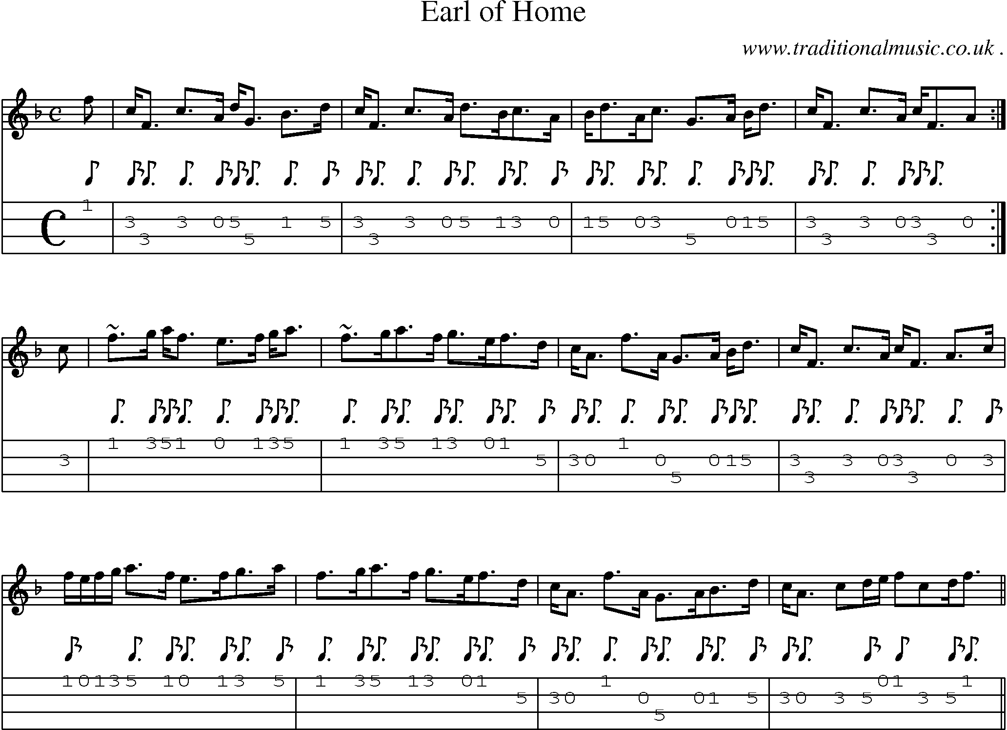 Sheet-music  score, Chords and Mandolin Tabs for Earl Of Home