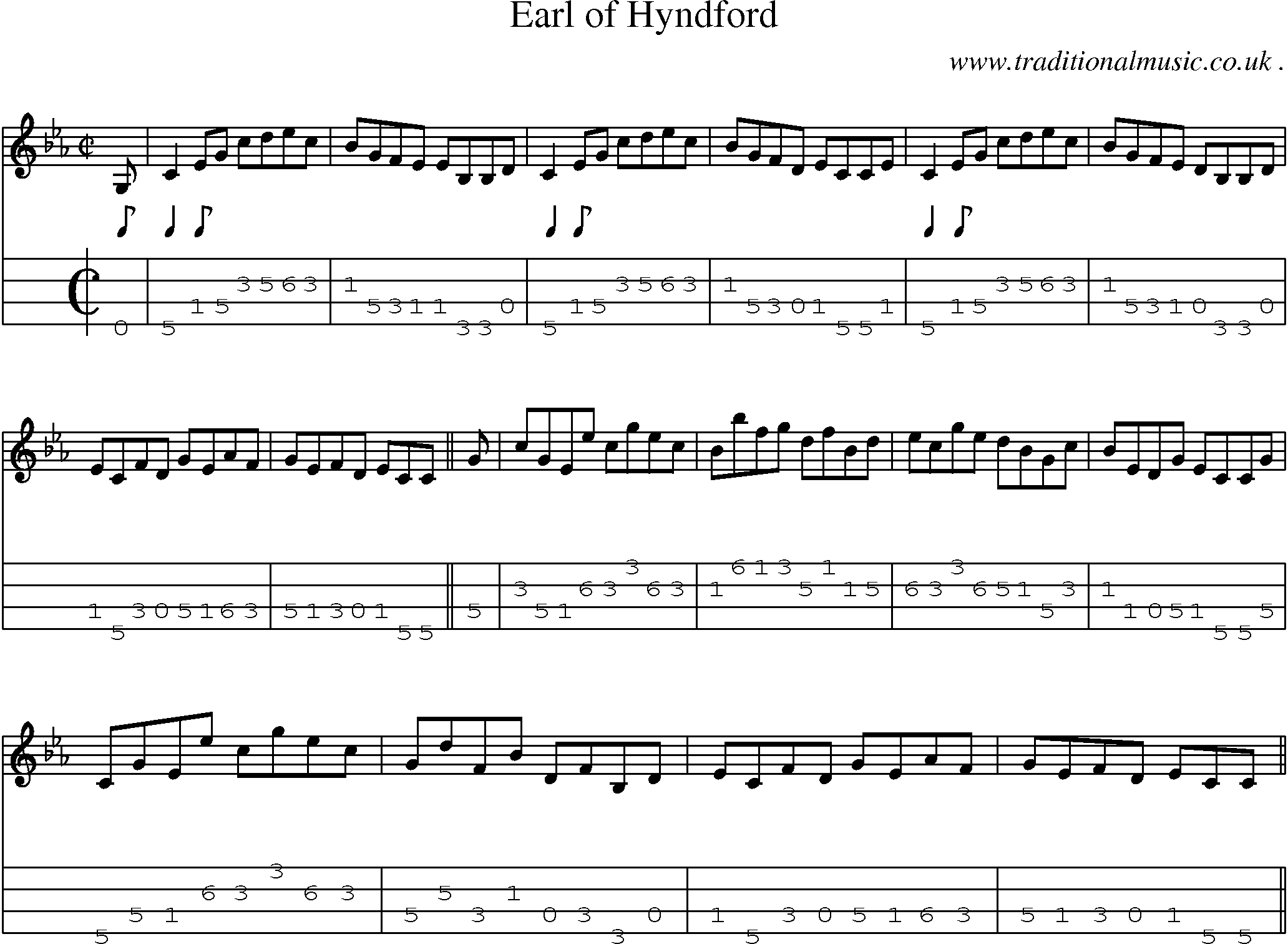 Sheet-music  score, Chords and Mandolin Tabs for Earl Of Hyndford