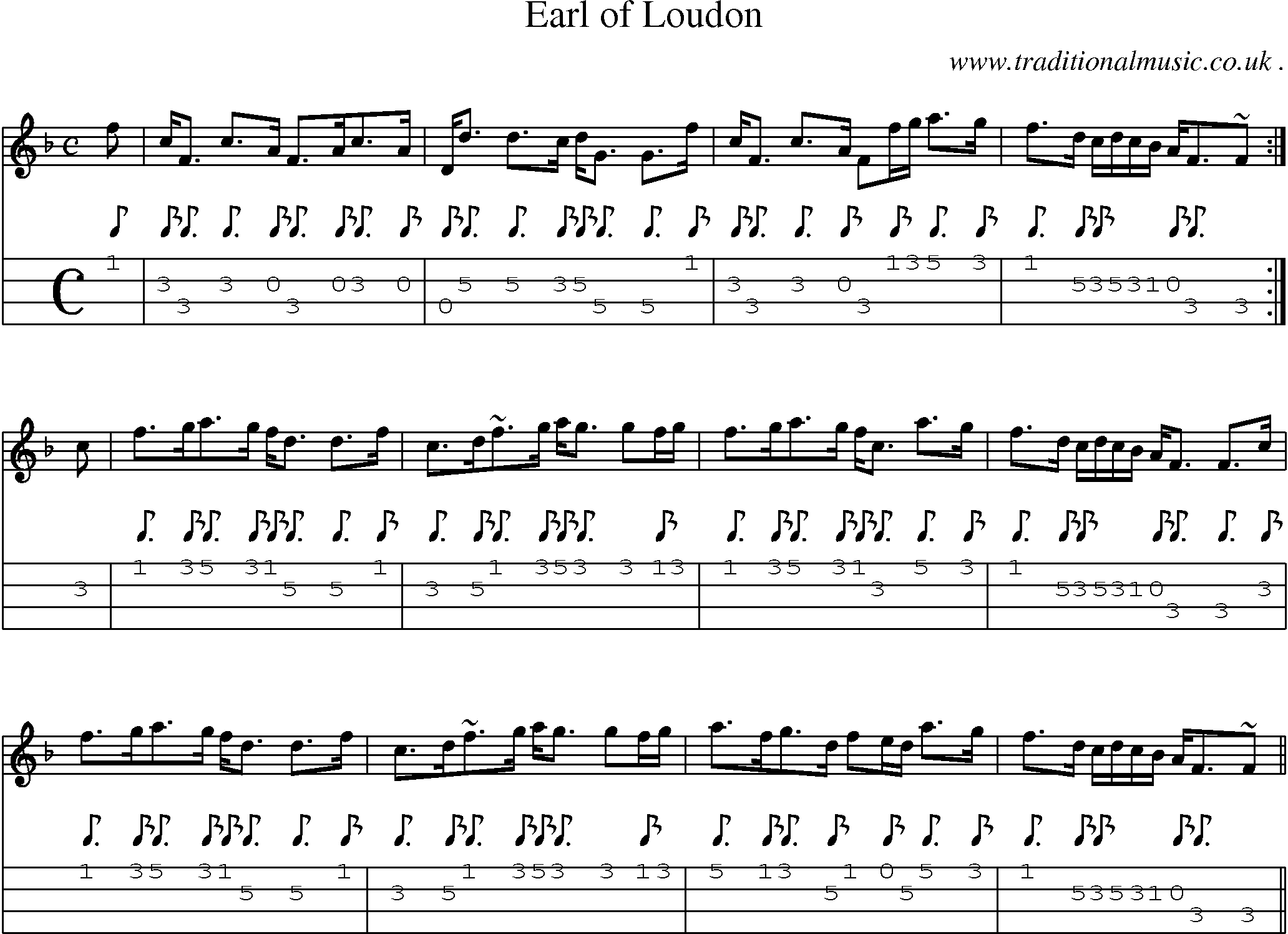 Sheet-music  score, Chords and Mandolin Tabs for Earl Of Loudon