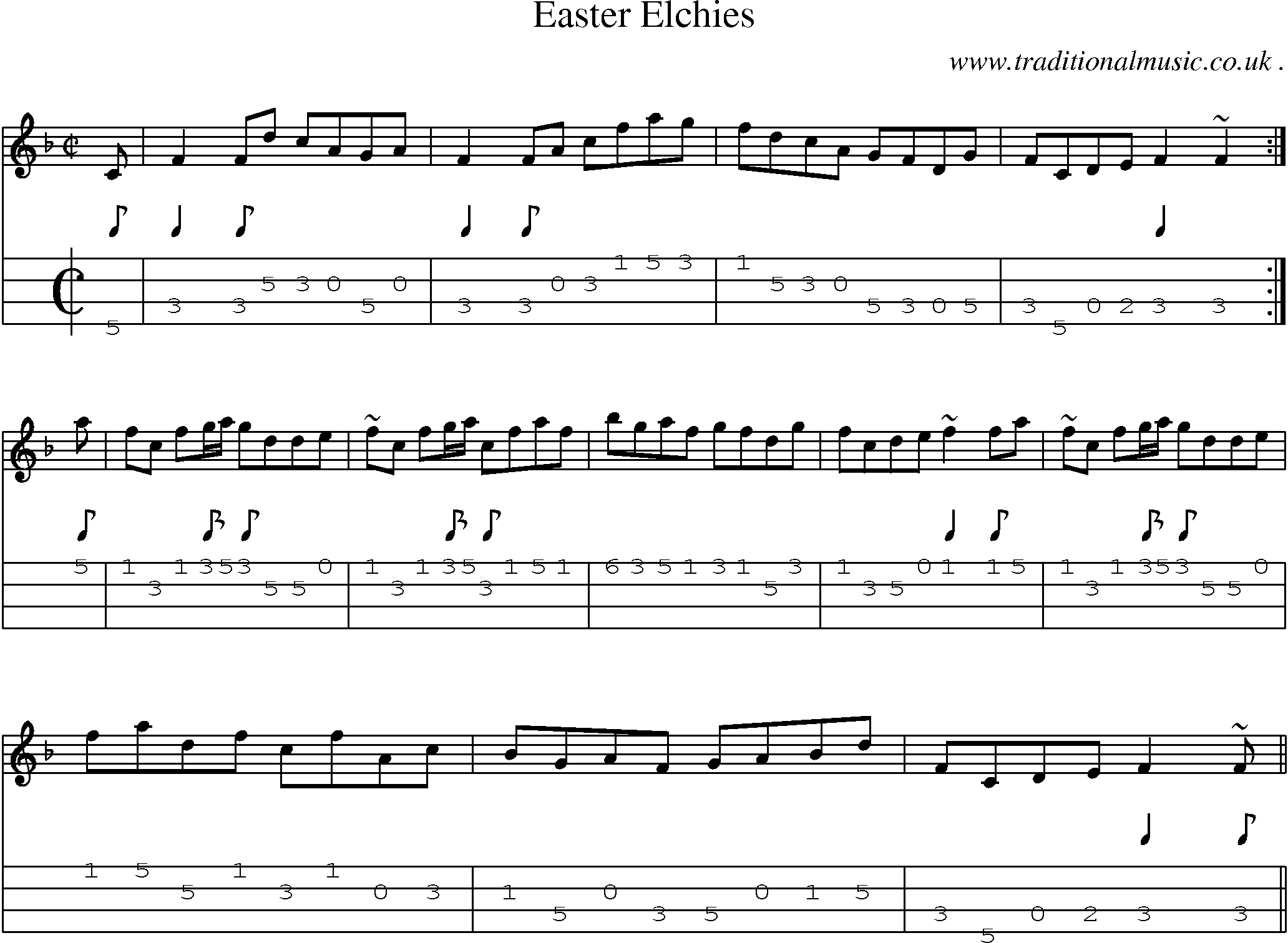 Sheet-music  score, Chords and Mandolin Tabs for Easter Elchies