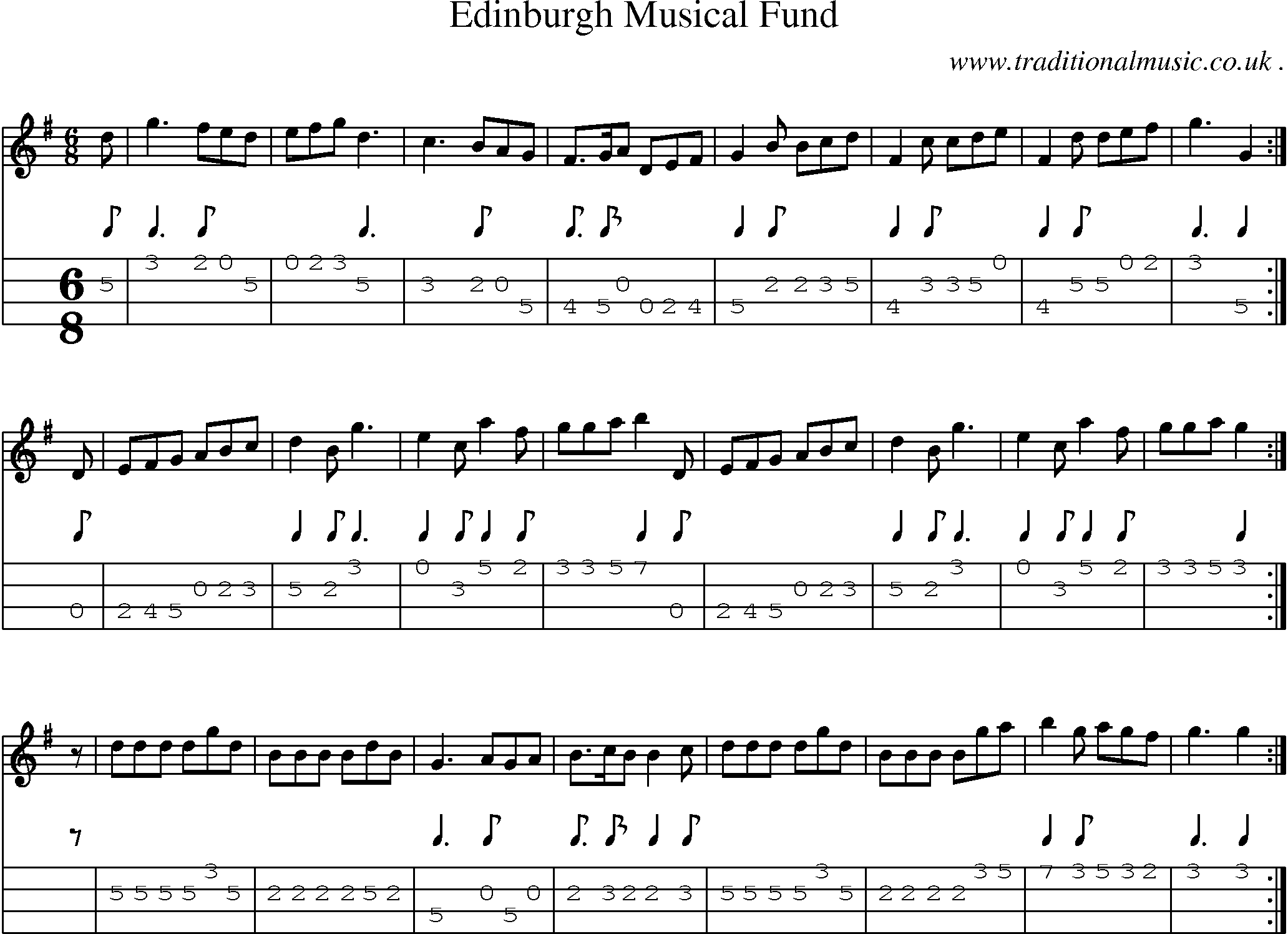 Sheet-music  score, Chords and Mandolin Tabs for Edinburgh Musical Fund