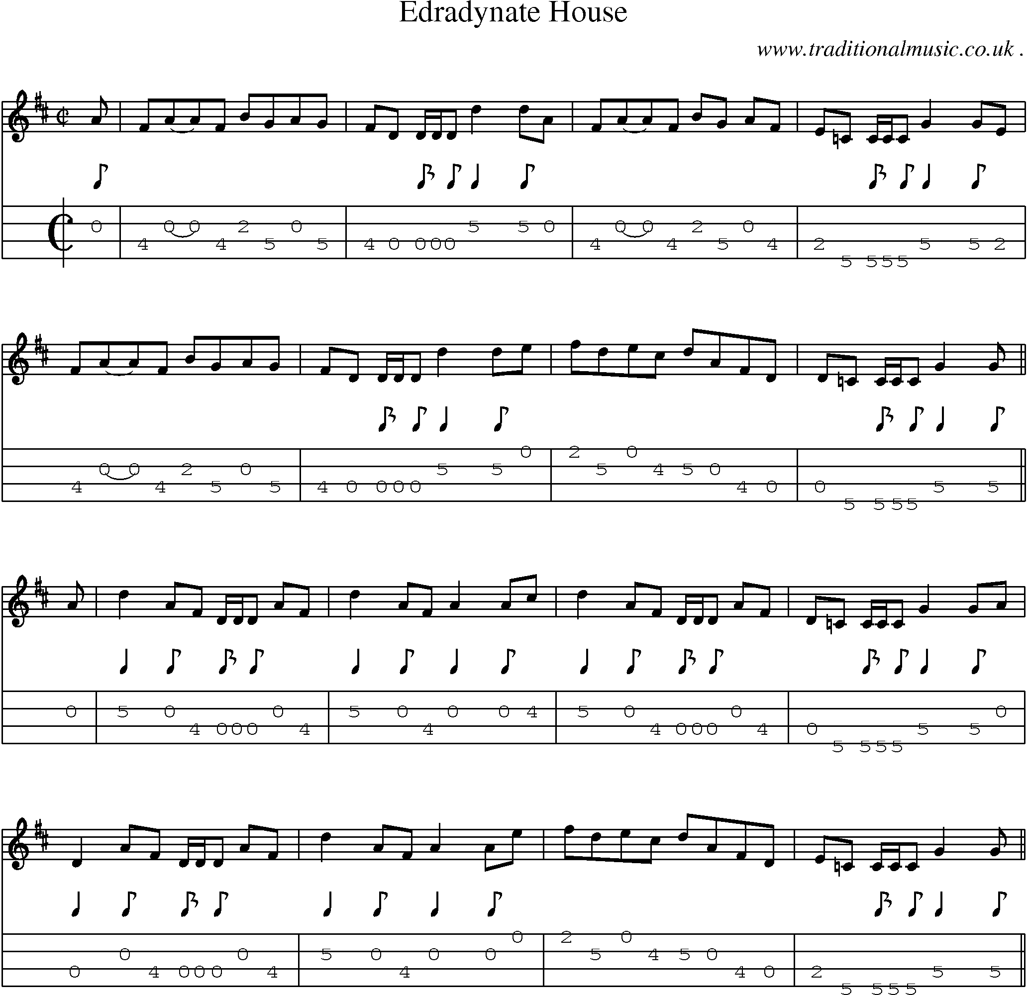Sheet-music  score, Chords and Mandolin Tabs for Edradynate House