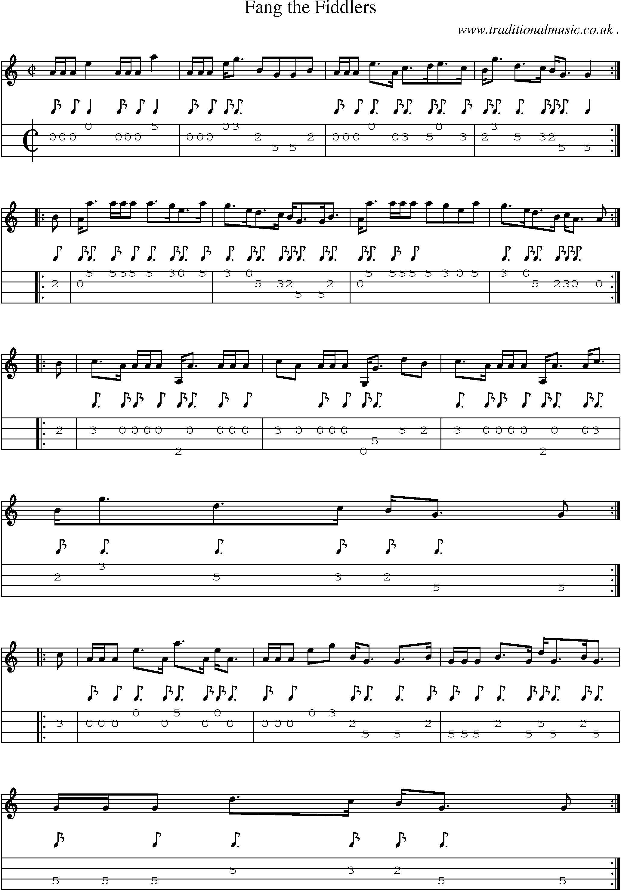 Sheet-music  score, Chords and Mandolin Tabs for Fang The Fiddlers