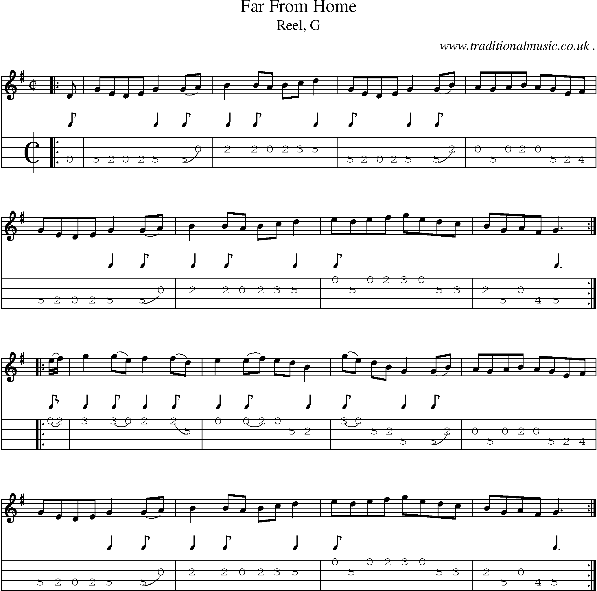 Sheet-music  score, Chords and Mandolin Tabs for Far From Home