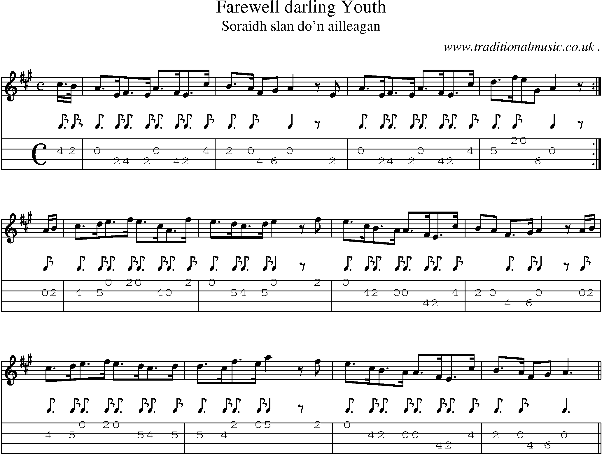 Sheet-music  score, Chords and Mandolin Tabs for Farewell Darling Youth
