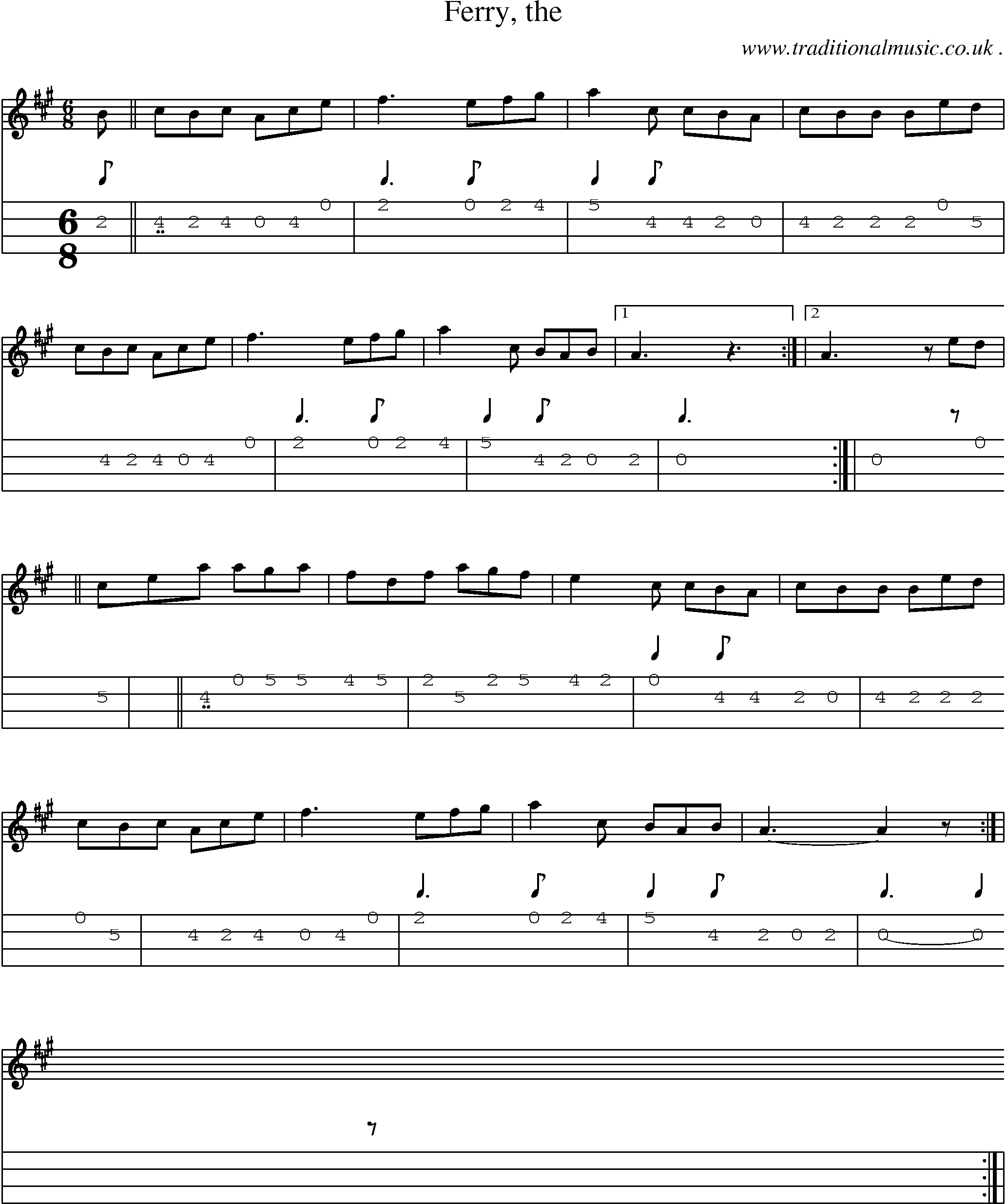 Sheet-music  score, Chords and Mandolin Tabs for Ferry The