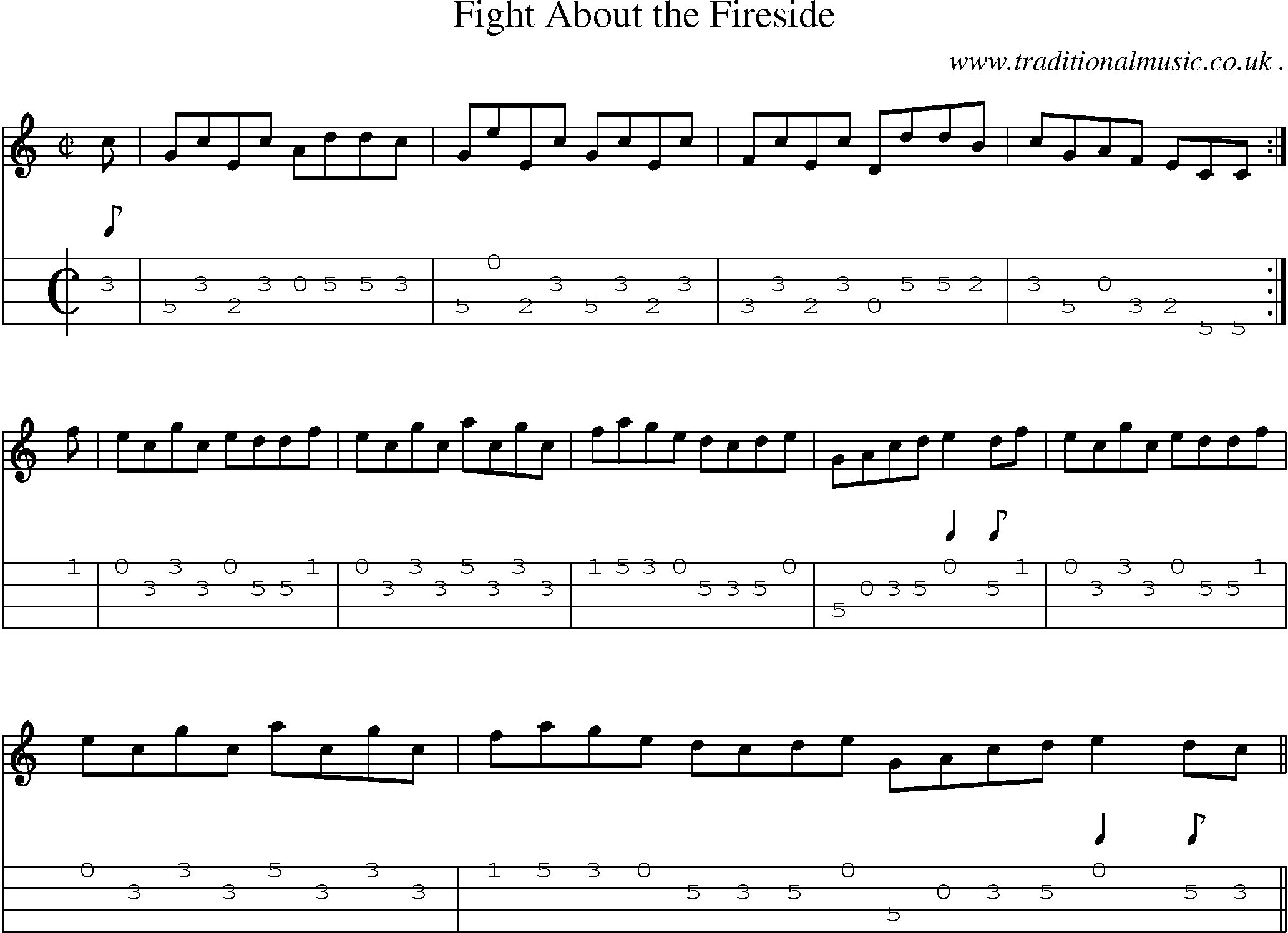 Sheet-music  score, Chords and Mandolin Tabs for Fight About The Fireside