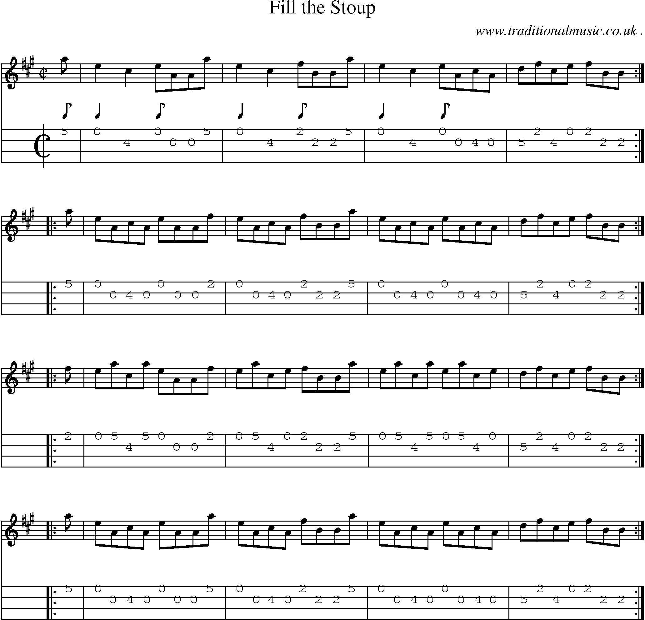 Sheet-music  score, Chords and Mandolin Tabs for Fill The Stoup