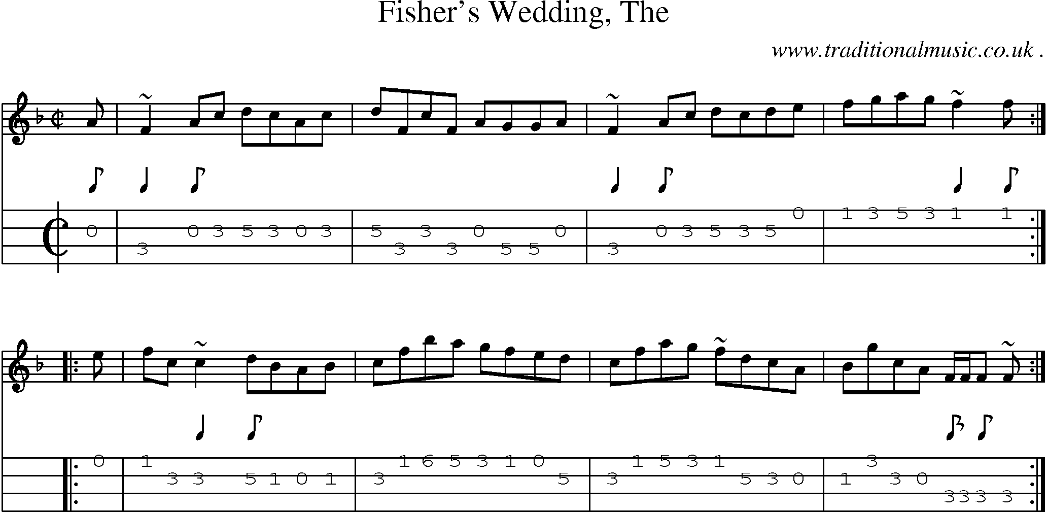 Sheet-music  score, Chords and Mandolin Tabs for Fishers Wedding The