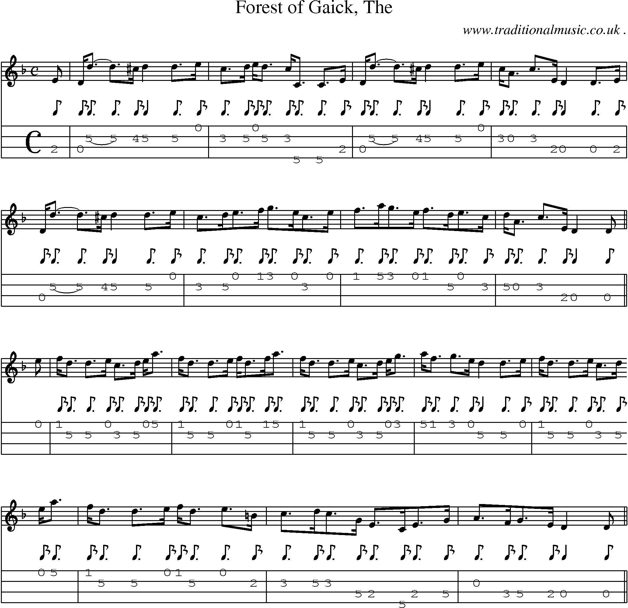 Sheet-music  score, Chords and Mandolin Tabs for Forest Of Gaick The